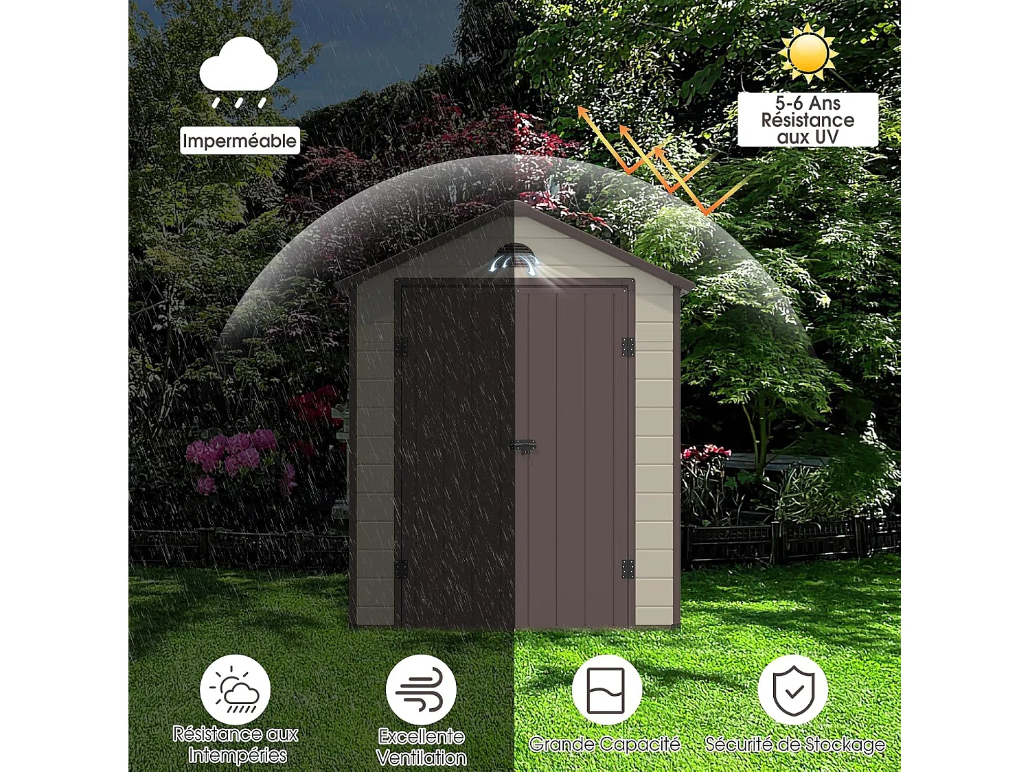 Abri de Jardin Métal 8.3m³ 192,5 x 191 x 227 cm avec 2 Porte à Charnières Aérations,2 Fenêtres