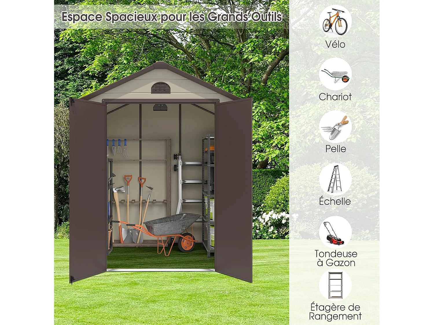 Abri de Jardin Métal 8.3m³ 192,5 x 191 x 227 cm avec 2 Porte à Charnières Aérations,2 Fenêtres