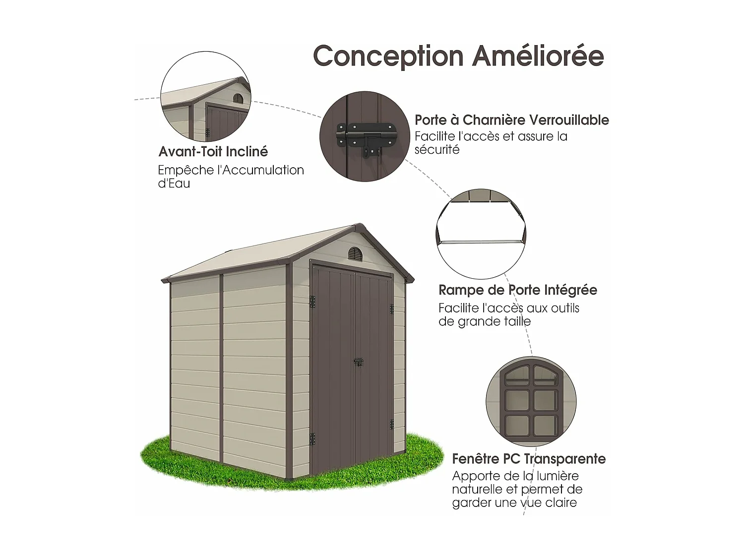 Abri de Jardin Métal 8.3m³ 192,5 x 191 x 227 cm avec 2 Porte à Charnières Aérations,2 Fenêtres
