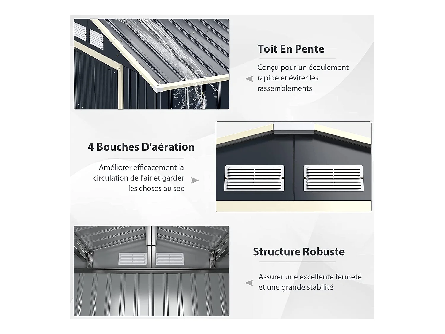 Abri de Jardin en Métal 5,29 ㎡ 277 x 191 x 202 cm avec 2 Portes Coulissantes Verrouillables 4 Trous d’Aération（Gris)
