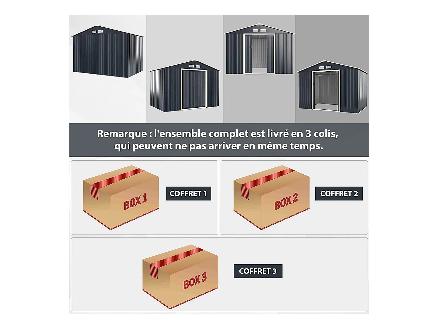 Abri de Jardin en Métal 5,29 ㎡ 277 x 191 x 202 cm avec 2 Portes Coulissantes Verrouillables 4 Trous d’Aération（Gris)