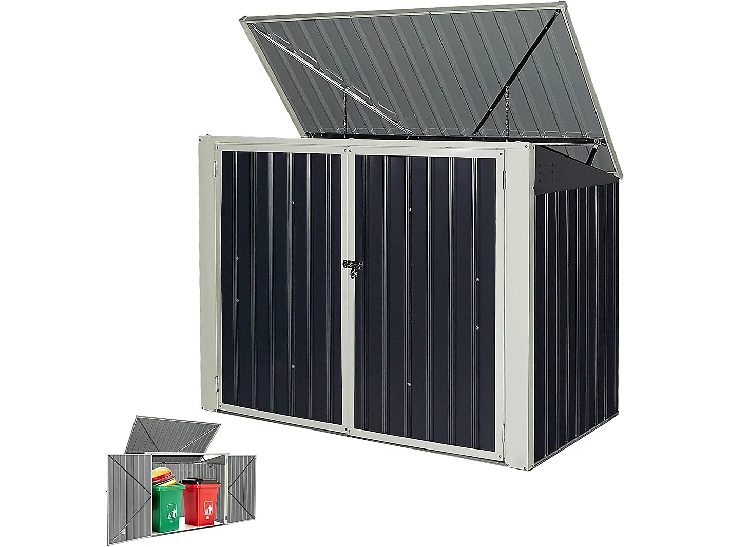 Abri de Jardin 1,68 ㎡/Cabane de Jardin Métal Convient à 2 bacs de 240 L, Cabane à Outils-173 x 97 x 134CMGris Foncé
