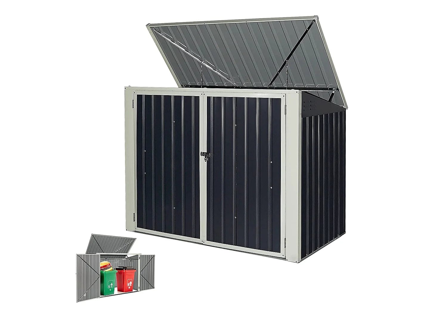 Abri de Jardin 1,68 ㎡/Cabane de Jardin Métal Convient à 2 bacs de 240 L, Cabane à Outils-173 x 97 x 134CMGris Foncé