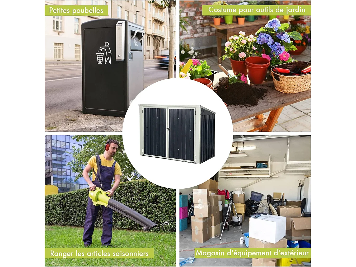 Abri de Jardin 1,68 ㎡/Cabane de Jardin Métal Convient à 2 bacs de 240 L, Cabane à Outils-173 x 97 x 134CMGris Foncé