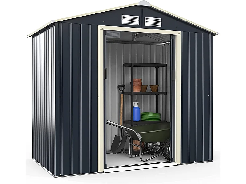 Abri de jardin avec 2 portes coulissantes verrouillables, 4 trous d’aération 213,5 x 127 x 194,5cm