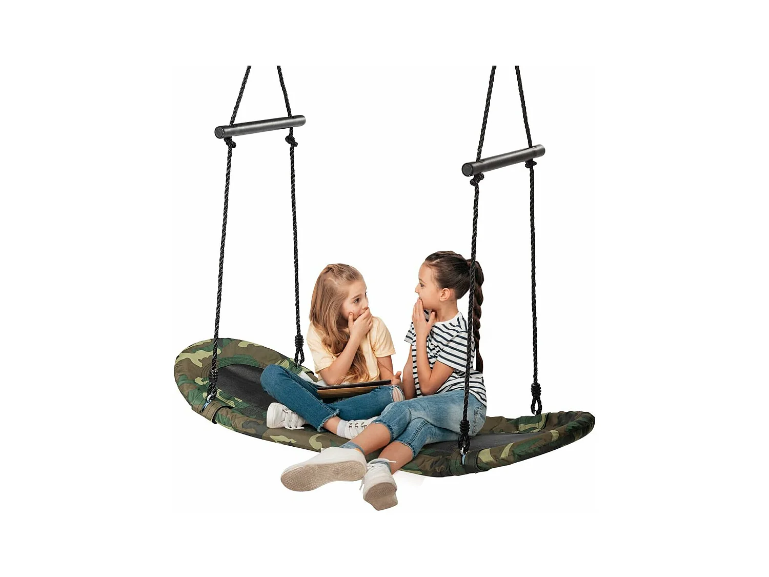 Balançoire Arbre Réglable en Hauteur 100-160CM Structure en Métal avec Poignées pour l'Intérieur et l'Extérieur Camouflage