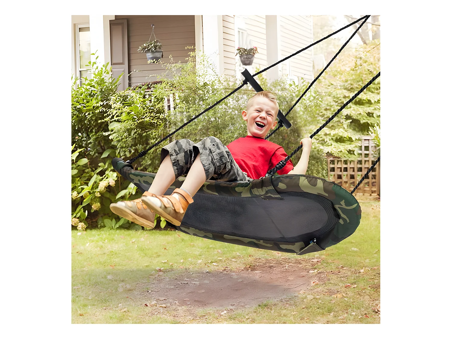 Balançoire Arbre Réglable en Hauteur 100-160CM Structure en Métal avec Poignées pour l'Intérieur et l'Extérieur Camouflage