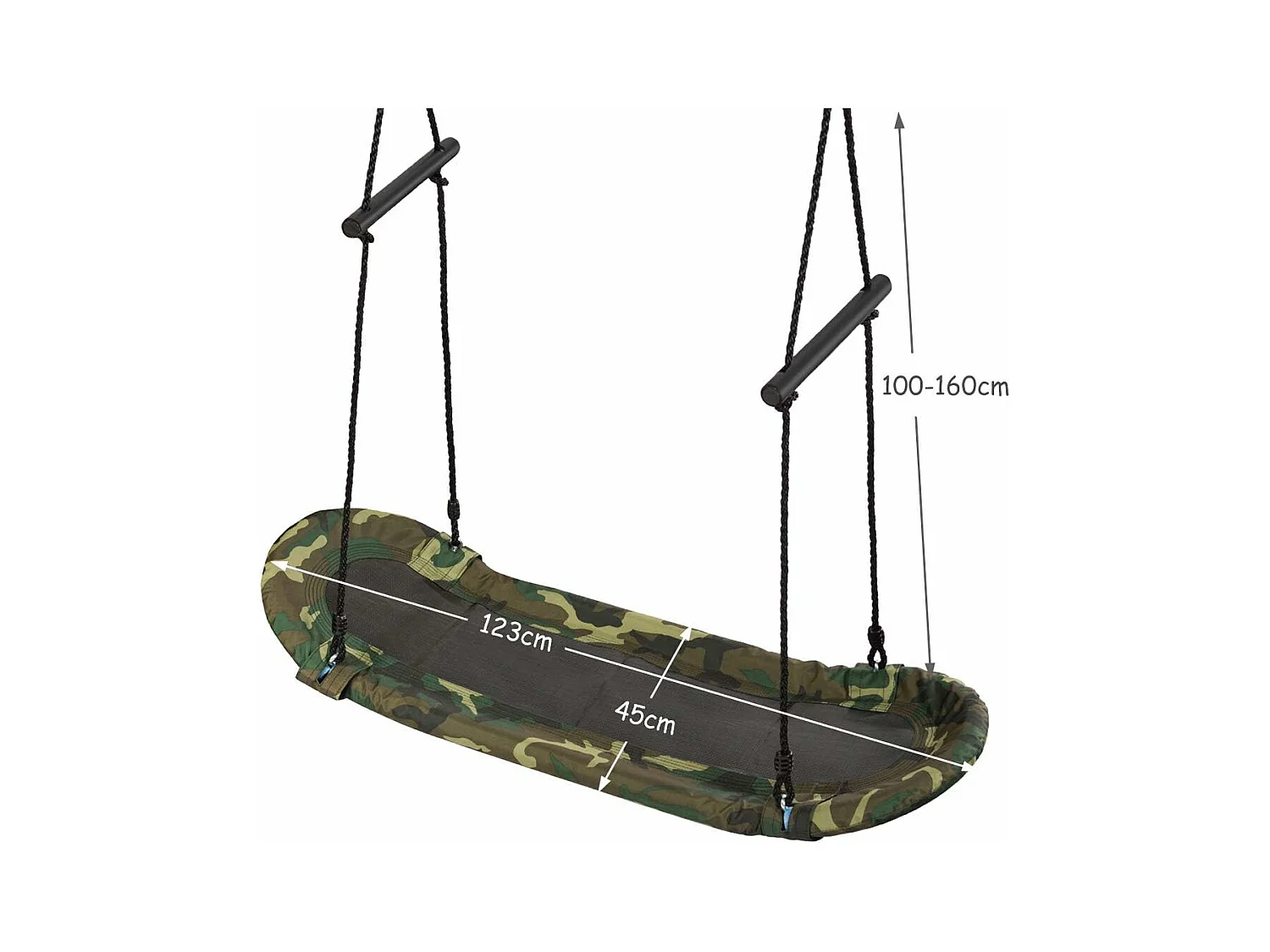 Balançoire Arbre Réglable en Hauteur 100-160CM Structure en Métal avec Poignées pour l'Intérieur et l'Extérieur Camouflage