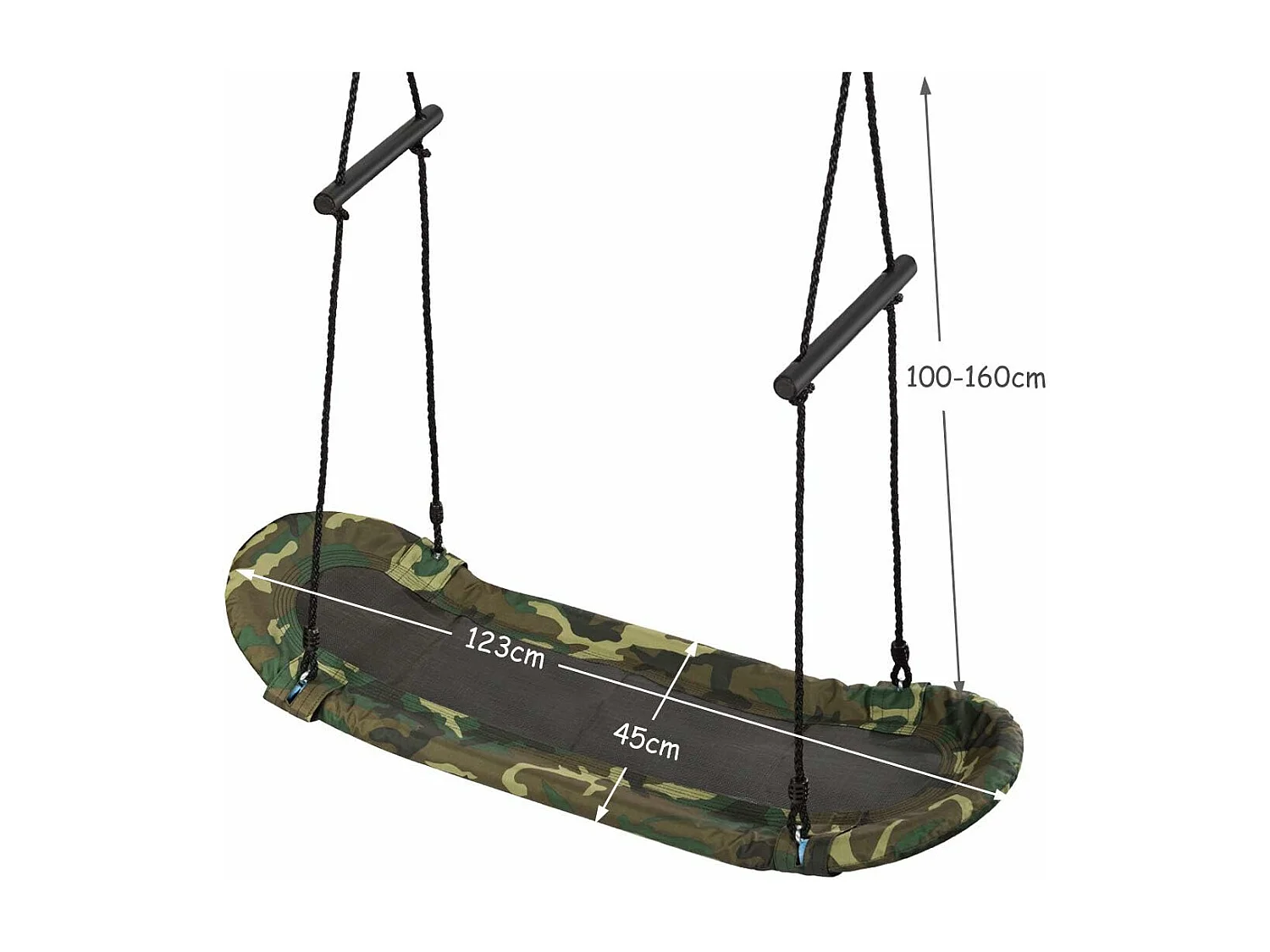 Balançoire Arbre Réglable en Hauteur 100-160CM Structure en Métal avec Poignées pour l'Intérieur et l'Extérieur Camouflage