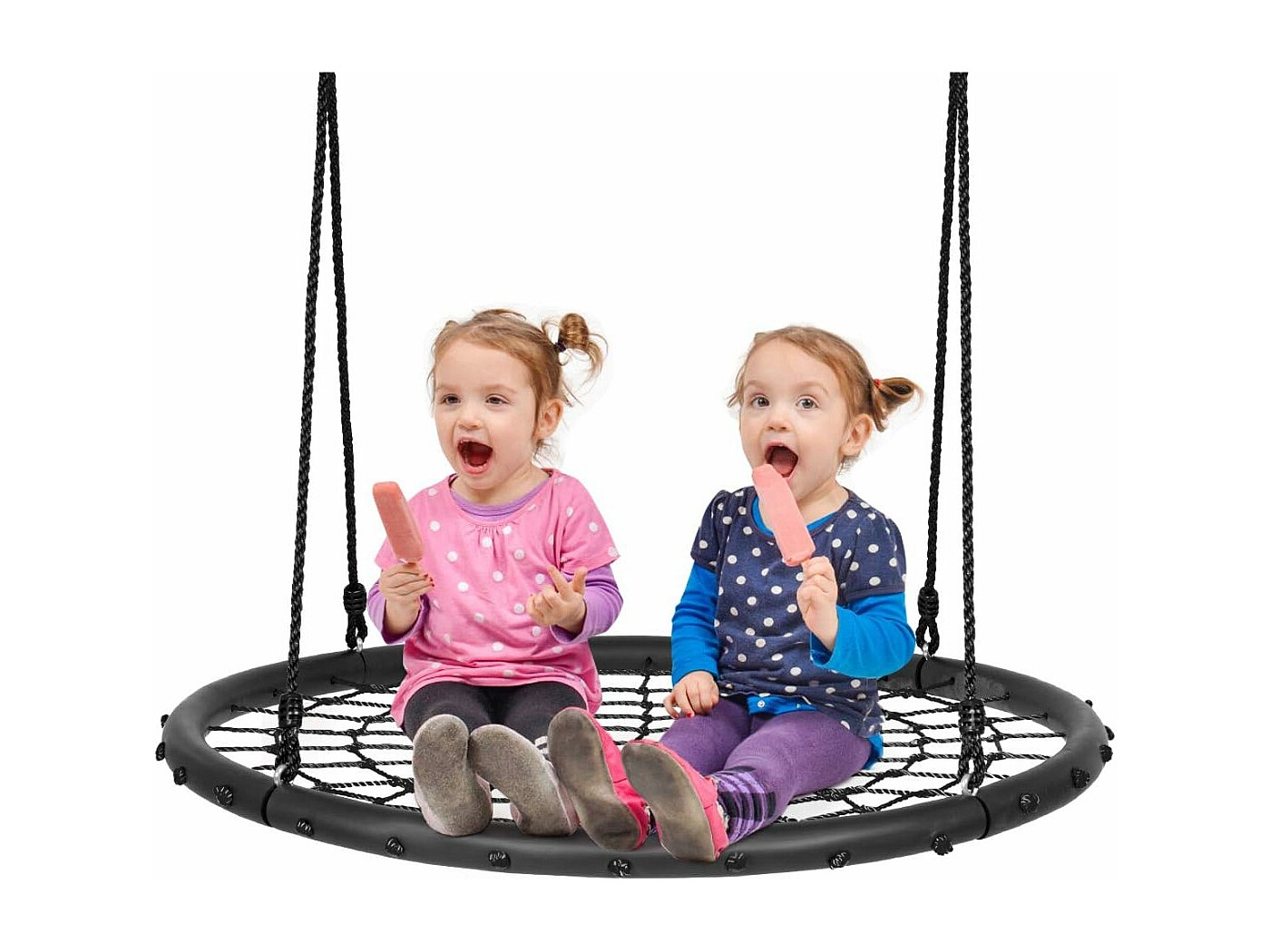 KOMFOTTEU Balançoire Nid D'Oiseau Ø100 Cm – Réglable 100-180 Cm, Charge 150 Kg – Balançoire Ronde Extérieur Enfant Avec Coussin Et Poignées Sécurité