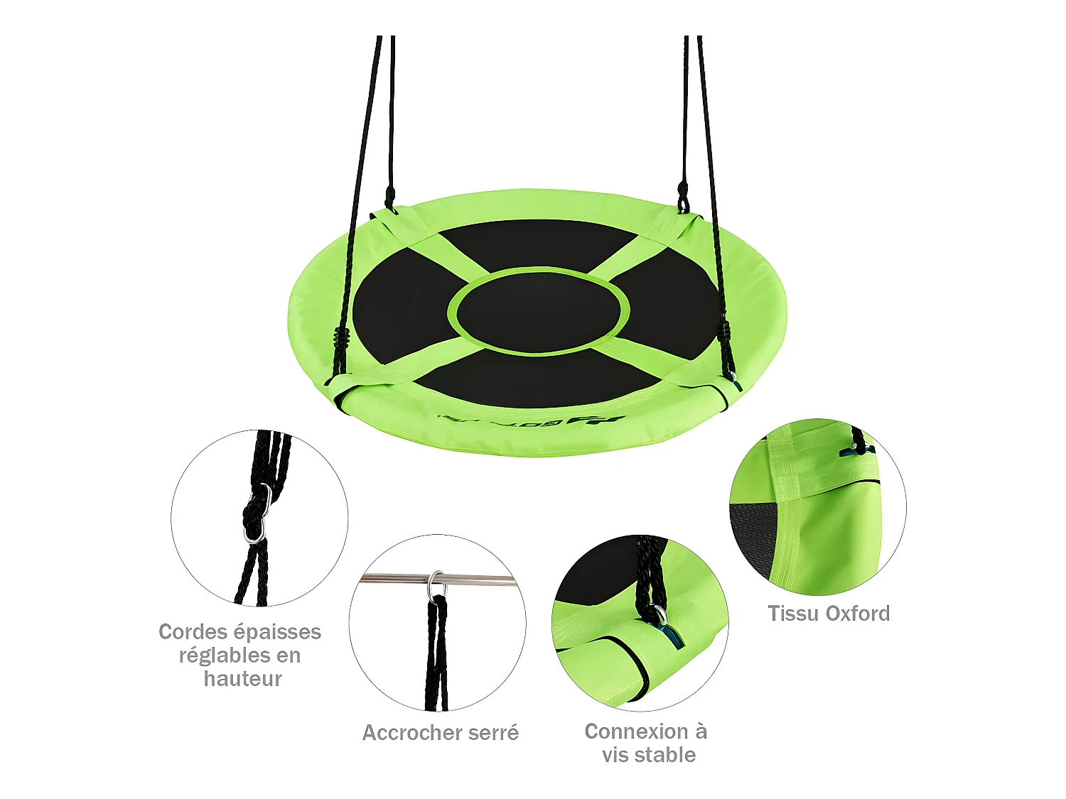 Balançoire nid d'oiseau rond 100 cm de diamètre pour arbre supporté de charge 150 kg extérieur vert