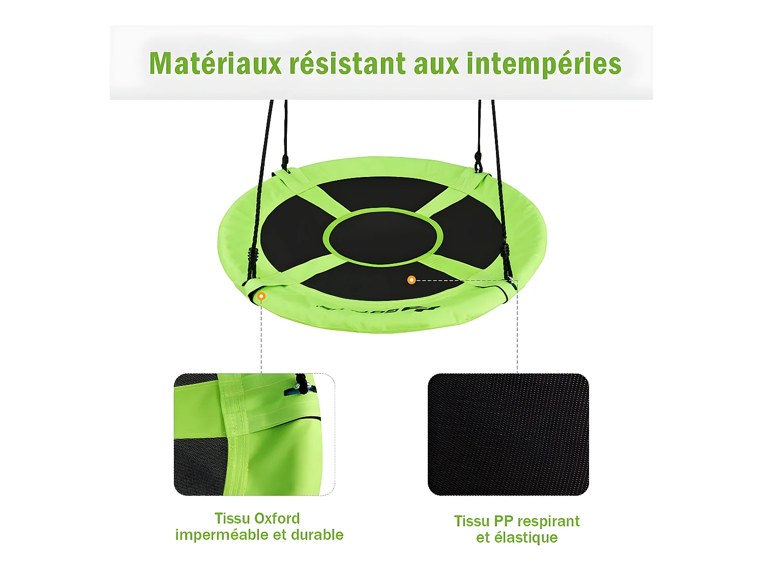 Balançoire nid d'oiseau rond 100 cm de diamètre pour arbre supporté de charge 150 kg extérieur vert