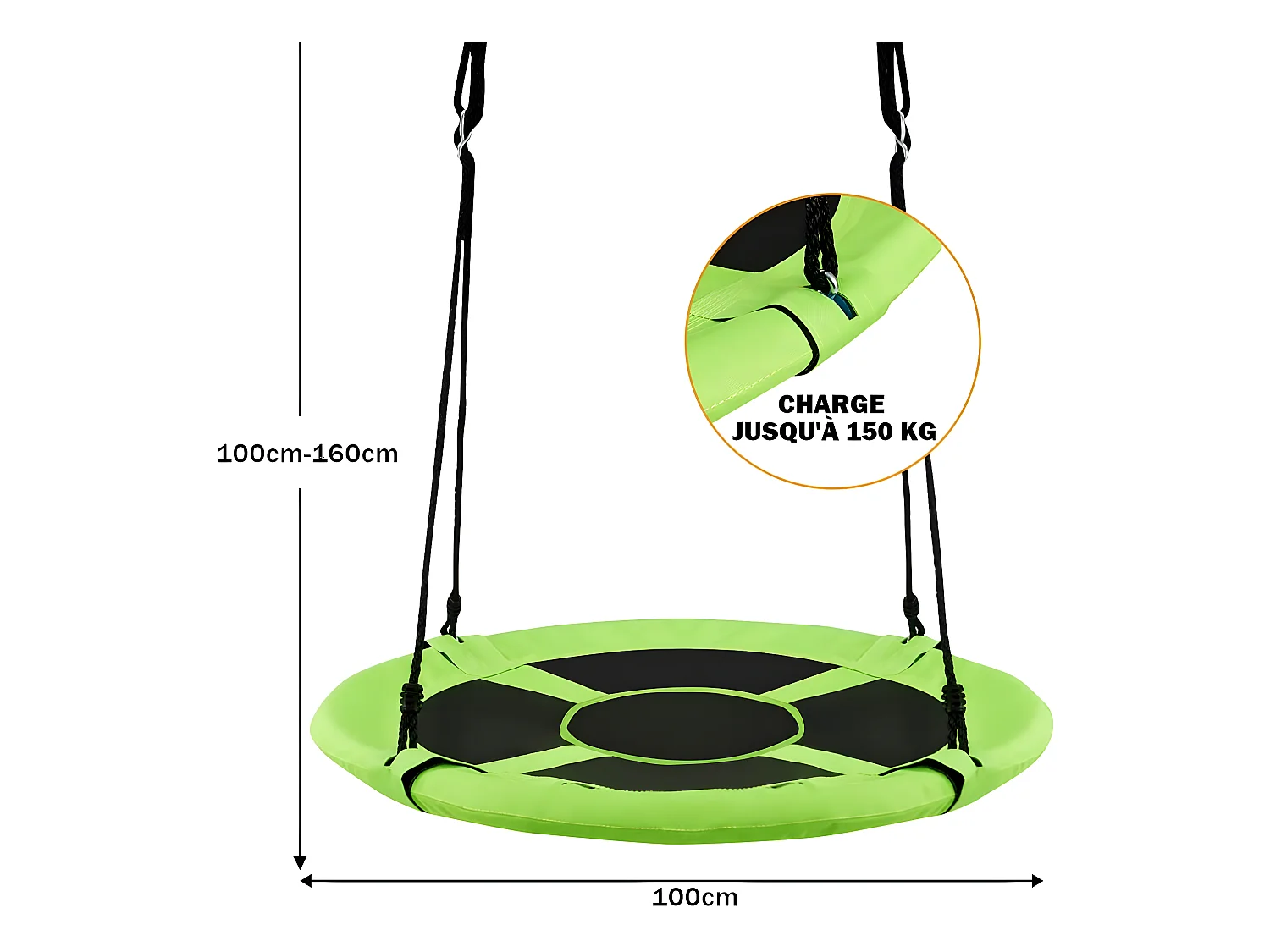 Balançoire nid d'oiseau rond 100 cm de diamètre pour arbre supporté de charge 150 kg extérieur vert