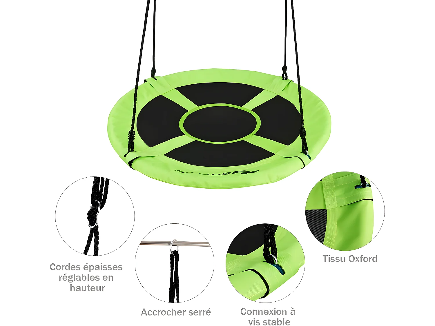 Balançoire nid d'oiseau rond 100 cm de diamètre pour arbre supporté de charge 150 kg extérieur vert