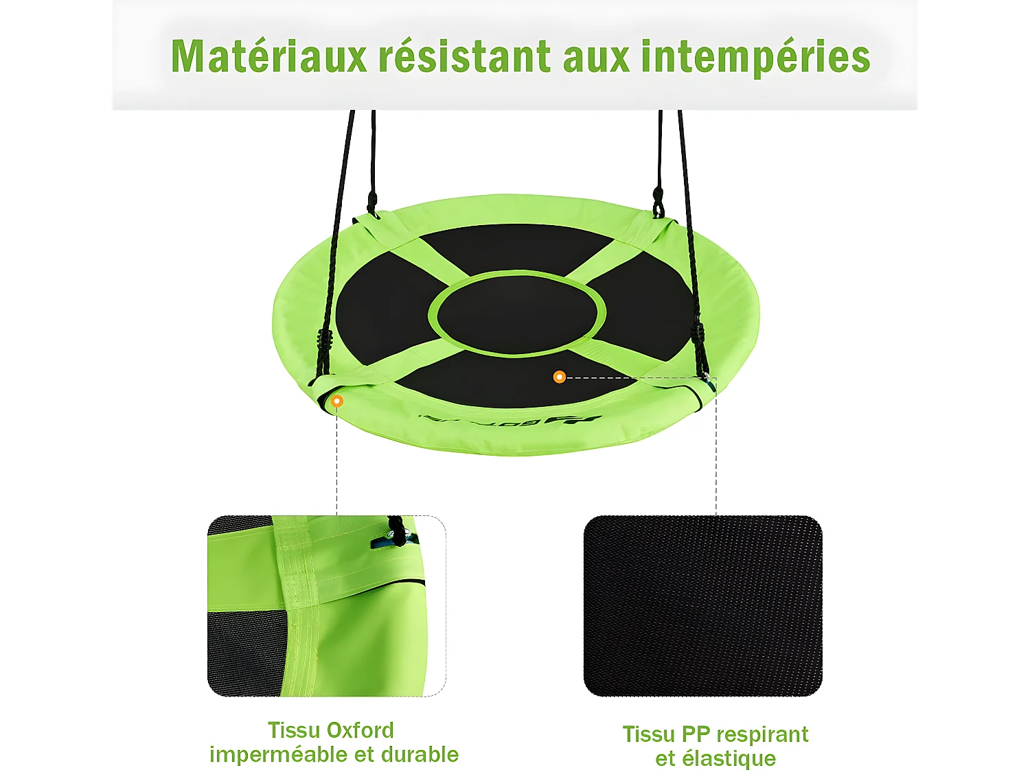 Balançoire nid d'oiseau rond 100 cm de diamètre pour arbre supporté de charge 150 kg extérieur vert