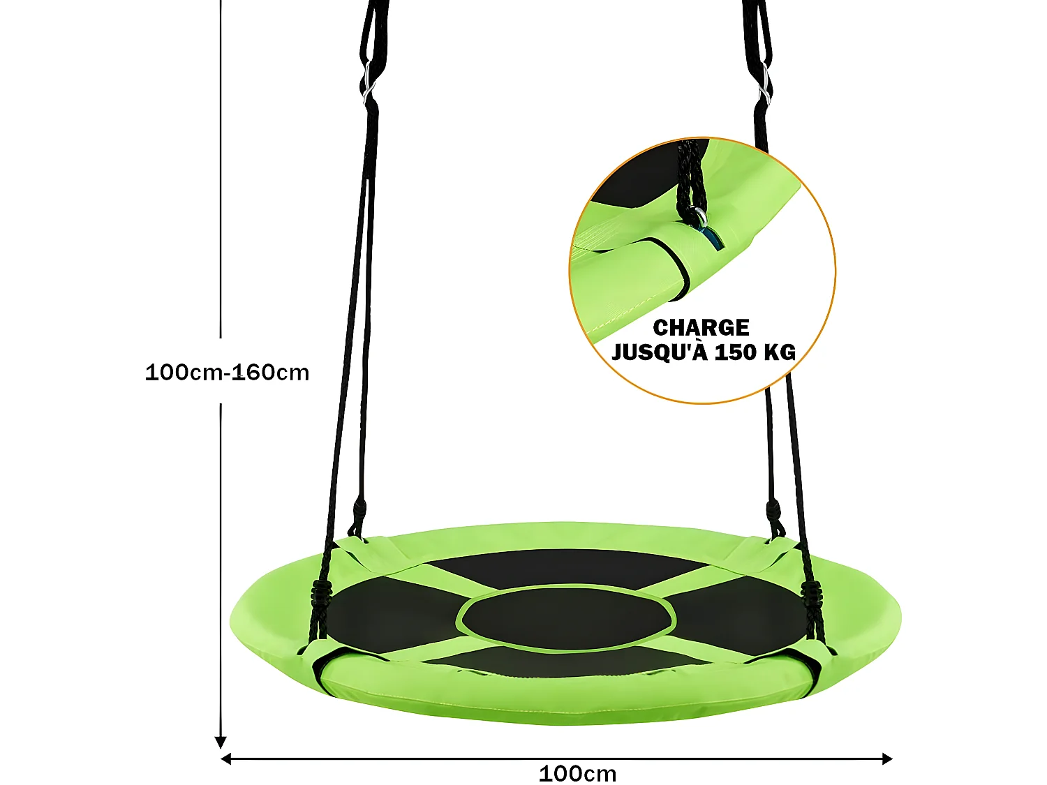 Balançoire nid d'oiseau rond 100 cm de diamètre pour arbre supporté de charge 150 kg extérieur vert
