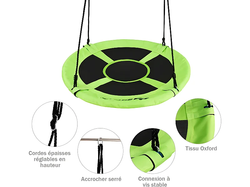 Balançoire nid d'oiseau rond 100 cm de diamètre pour arbre supporté de charge 150 kg extérieur vert