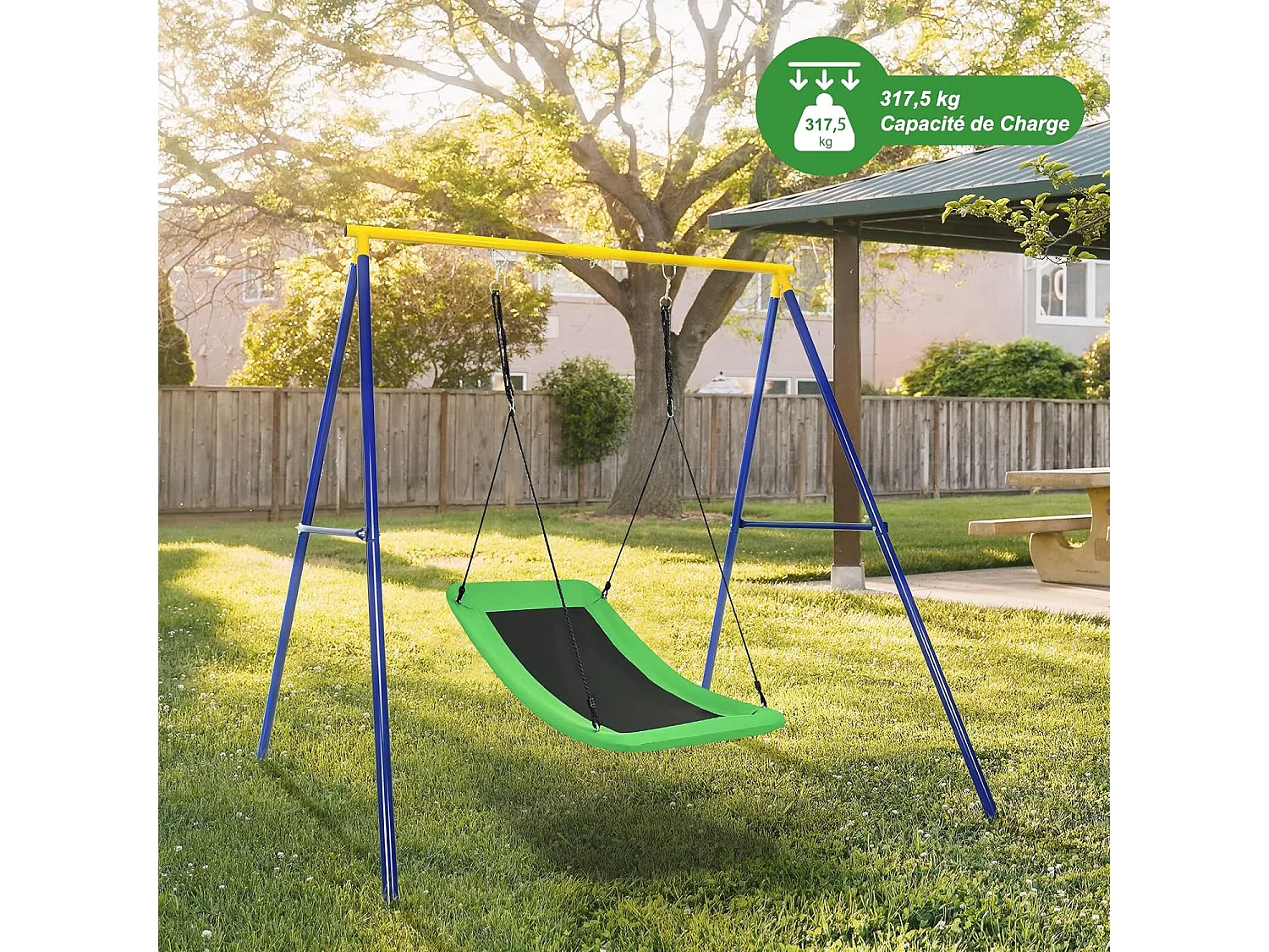 Balançoire Nid d'Oiseau Extérieur Rectangulaire 83 x 155 cm en Tissu et velours Oxford avec Cordes de Réglables Charge Max 120KG Vert
