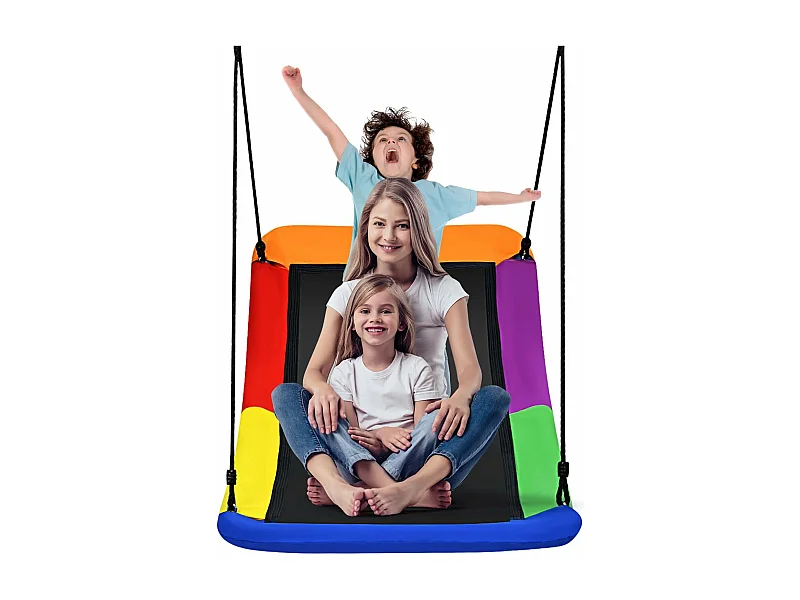 Balançoire Nid d'Oiseau Extérieur Rectangulaire 83 x 155 cm en Tissu et velours Oxford avec Cordes de Réglables Charge Max 120KG arc-en-ciel