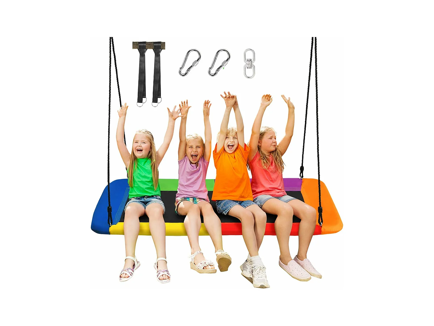 Balançoire nid en plate-forme en tissu oxford avec cordes de suspension hauteur réglable 100-180cm