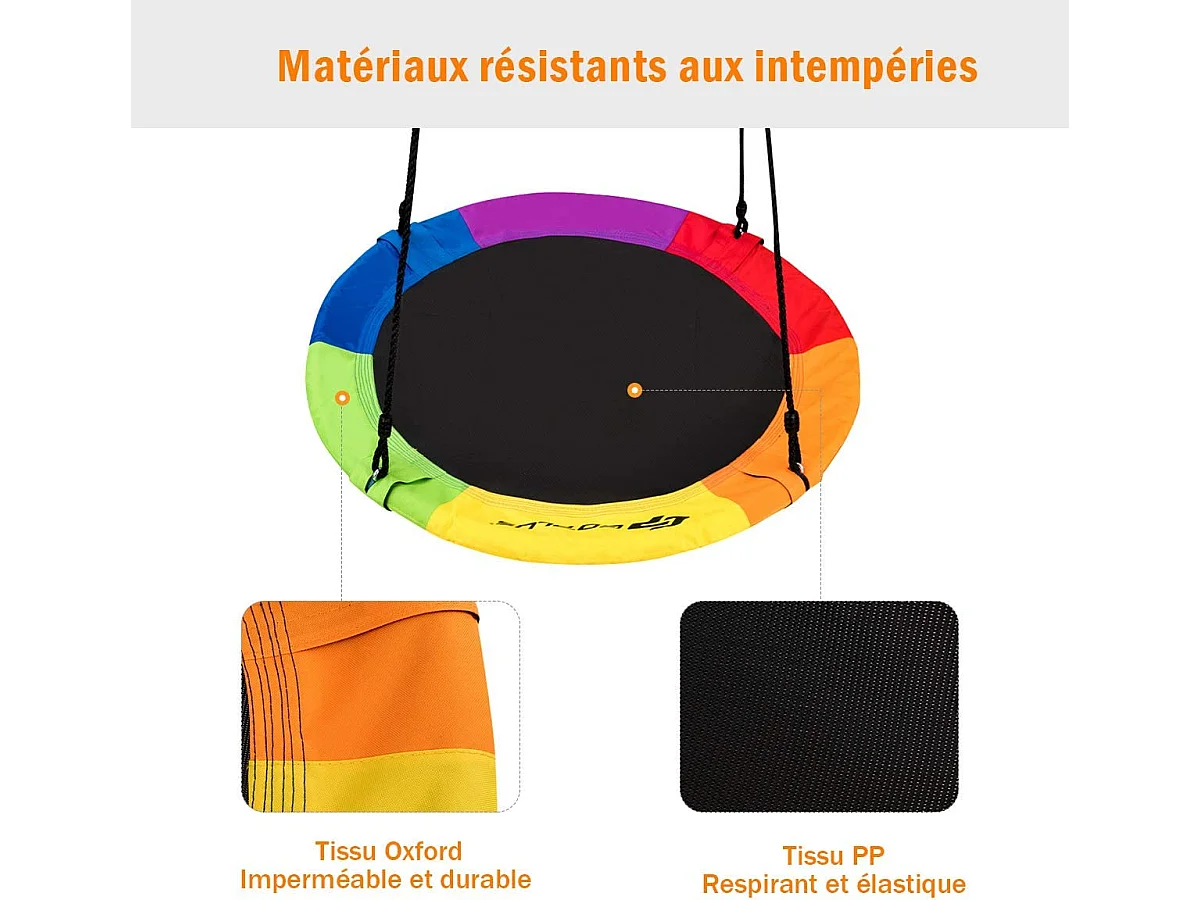 Balançoire nid d'oiseau rond 100 cm de diamètre supporté de charge de 150 kg multicolore
