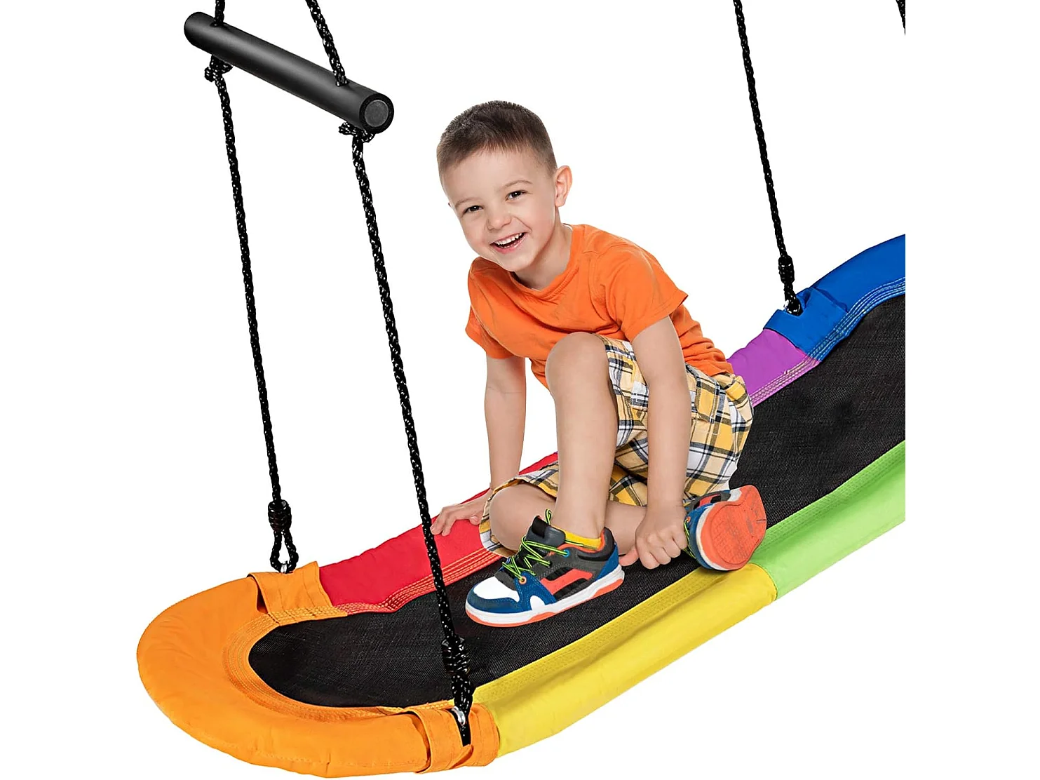 Balançoire Arbre Réglable en Hauteur 100-160CM Structure en Métal avec Poignées pour l'Intérieur et l'Extérieur Coloré