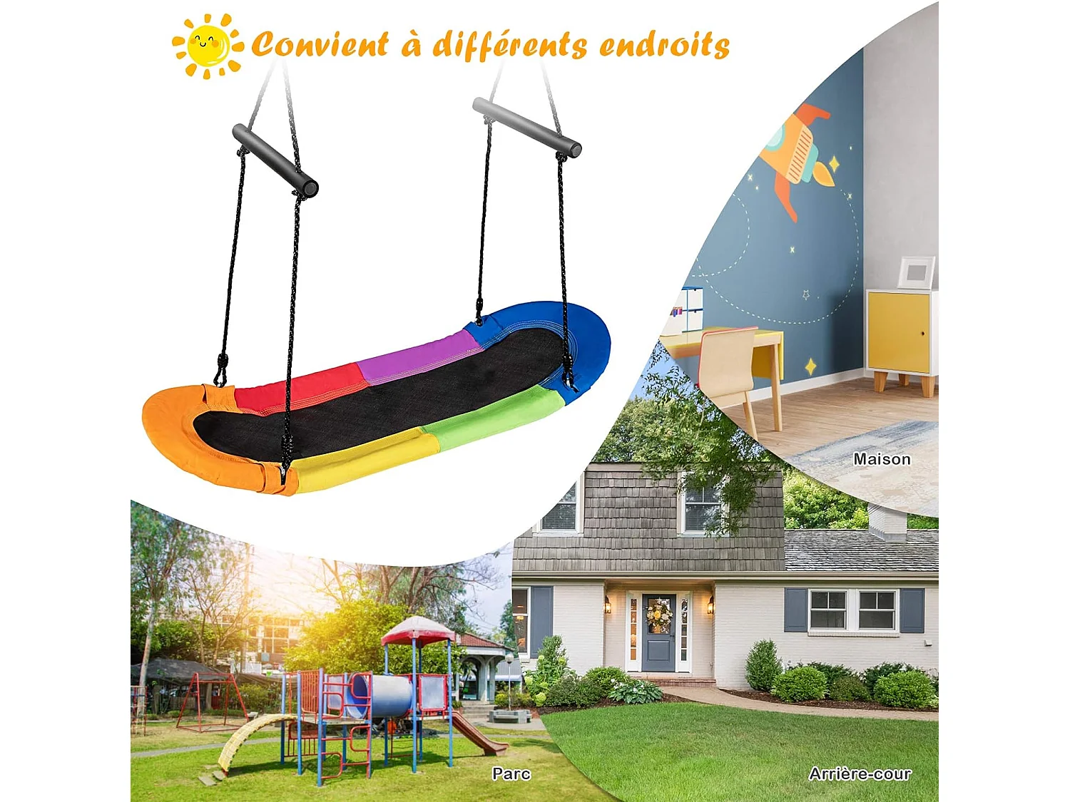 Balançoire Arbre Réglable en Hauteur 100-160CM Structure en Métal avec Poignées pour l'Intérieur et l'Extérieur Coloré