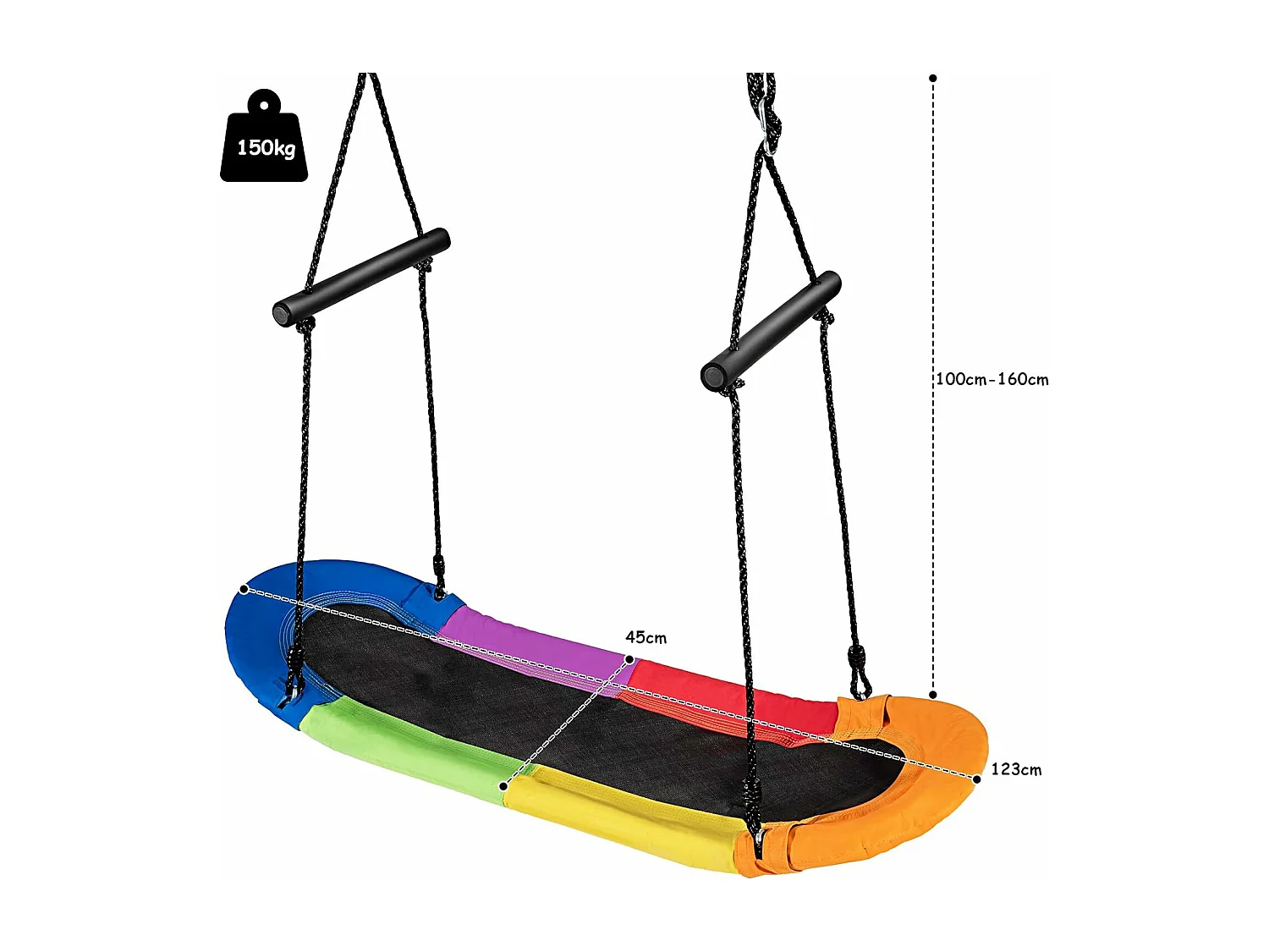 Balançoire Arbre Réglable en Hauteur 100-160CM Structure en Métal avec Poignées pour l'Intérieur et l'Extérieur Coloré