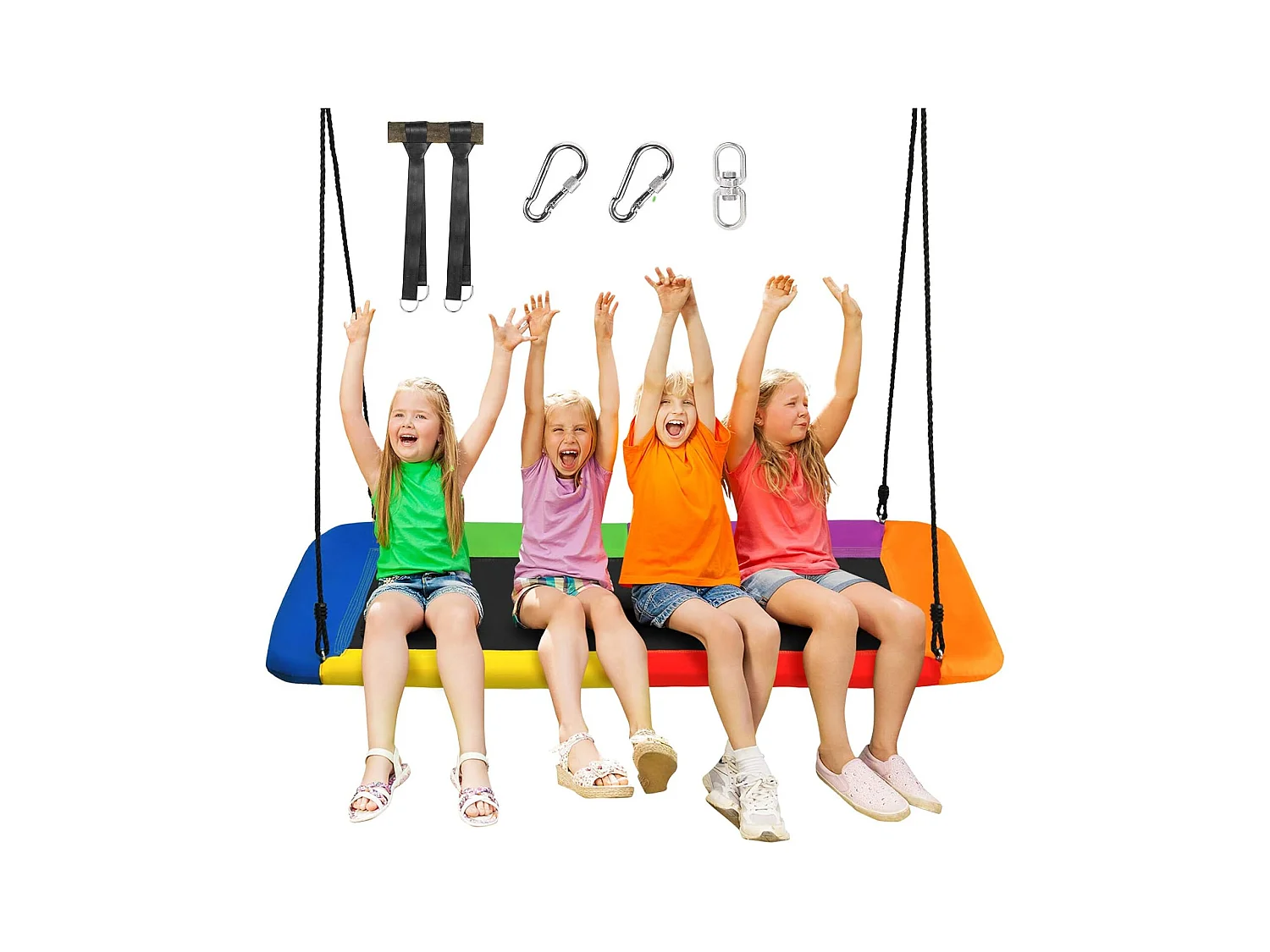 Balançoire nid en plate-forme en tissu oxford avec cordes de suspension hauteur réglable 100-180cm