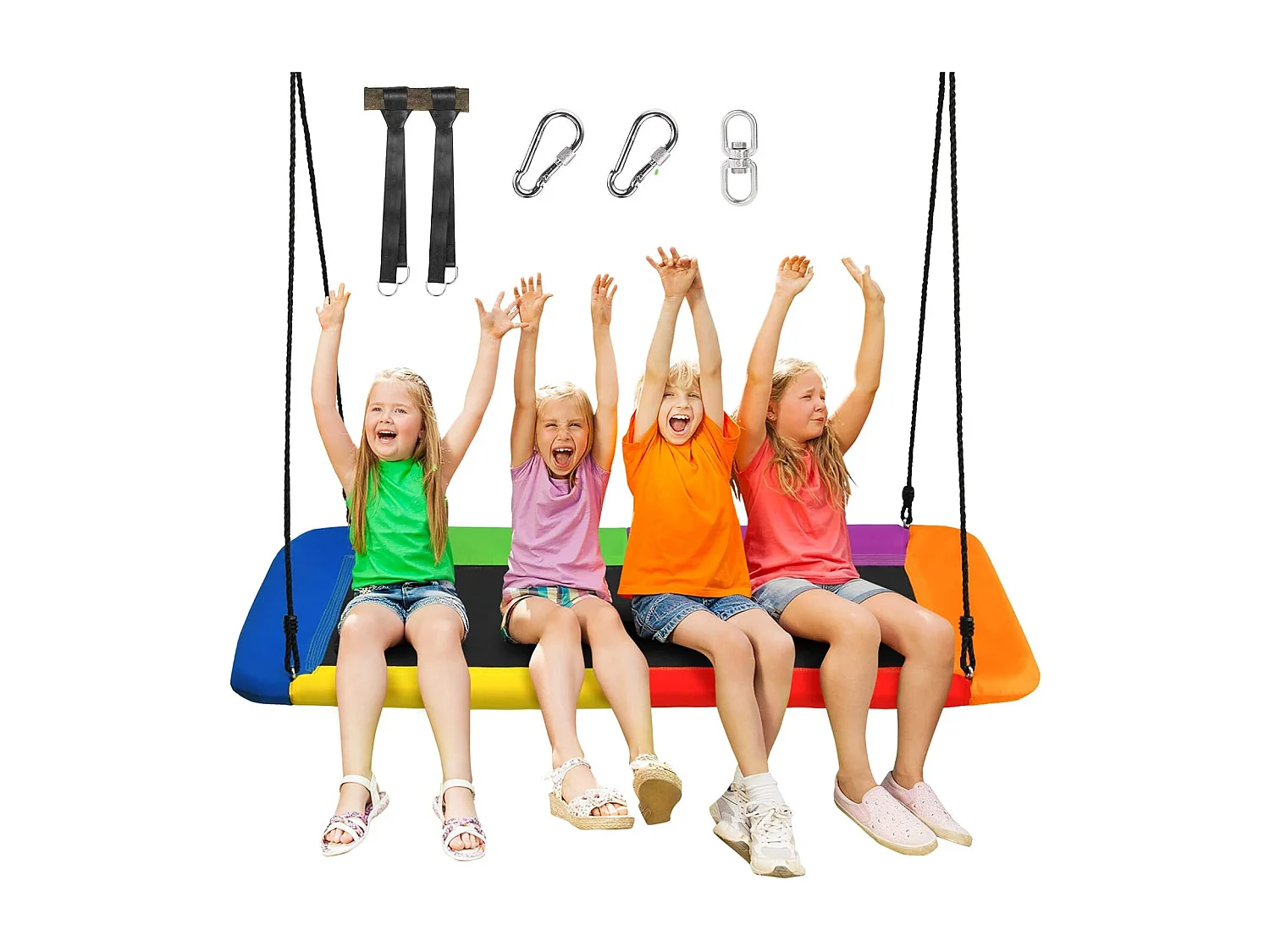 Balançoire nid en plate-forme en tissu oxford avec cordes de suspension hauteur réglable 100-180cm