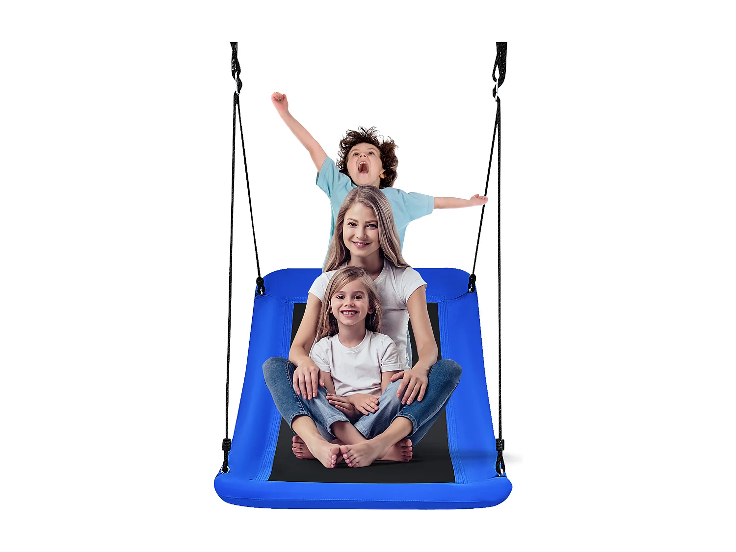 Balançoire Nid d'Oiseau Extérieur Rectangulaire 83 x 155 cm en Tissu et velours Oxford avec Cordes de Réglables Charge Max 120KG Bleu