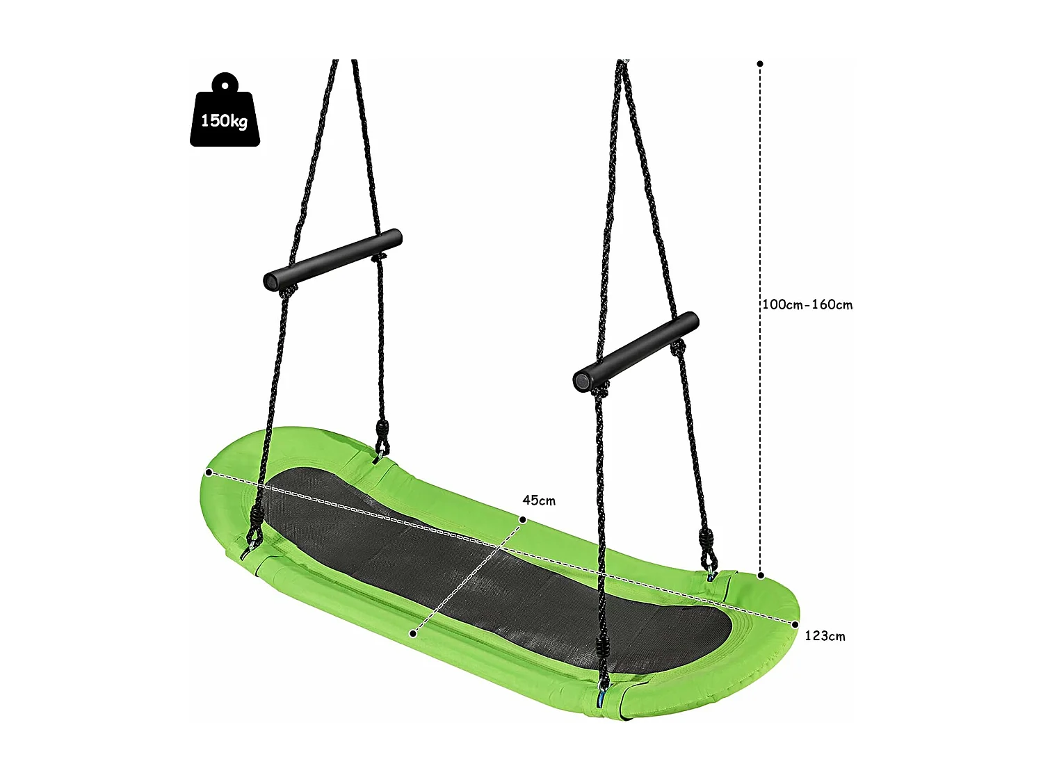 Balançoire Arbre Réglable en Hauteur 100-160CM Structure en Métal avec Poignées pour l'Intérieur et l'Extérieur Vert