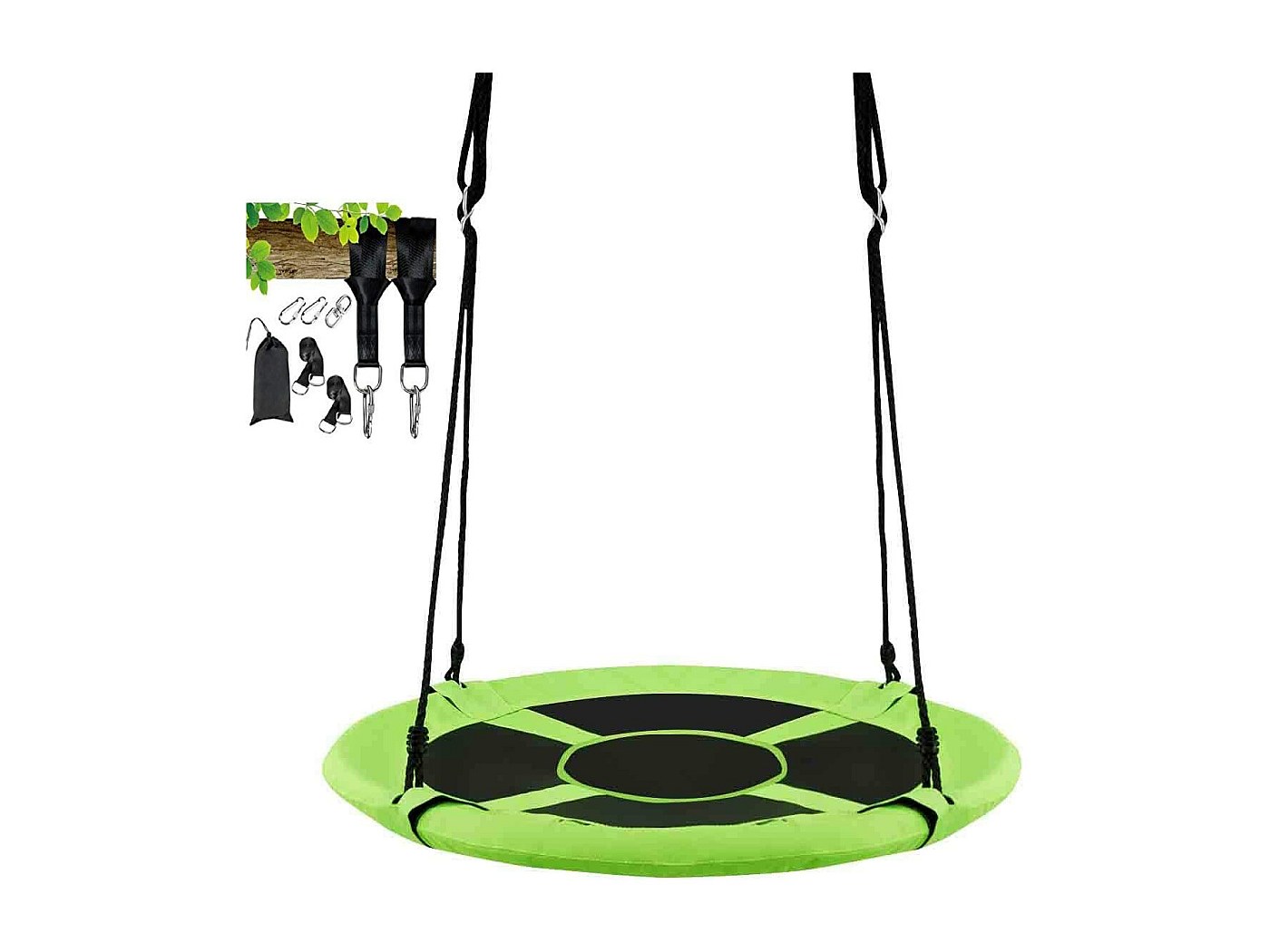 Balançoire Nid D'oiseau & Soucoupe Pour Arbre AIYAPLAY | 100cm, Verte, Hauteur Réglable, Pour Enfants