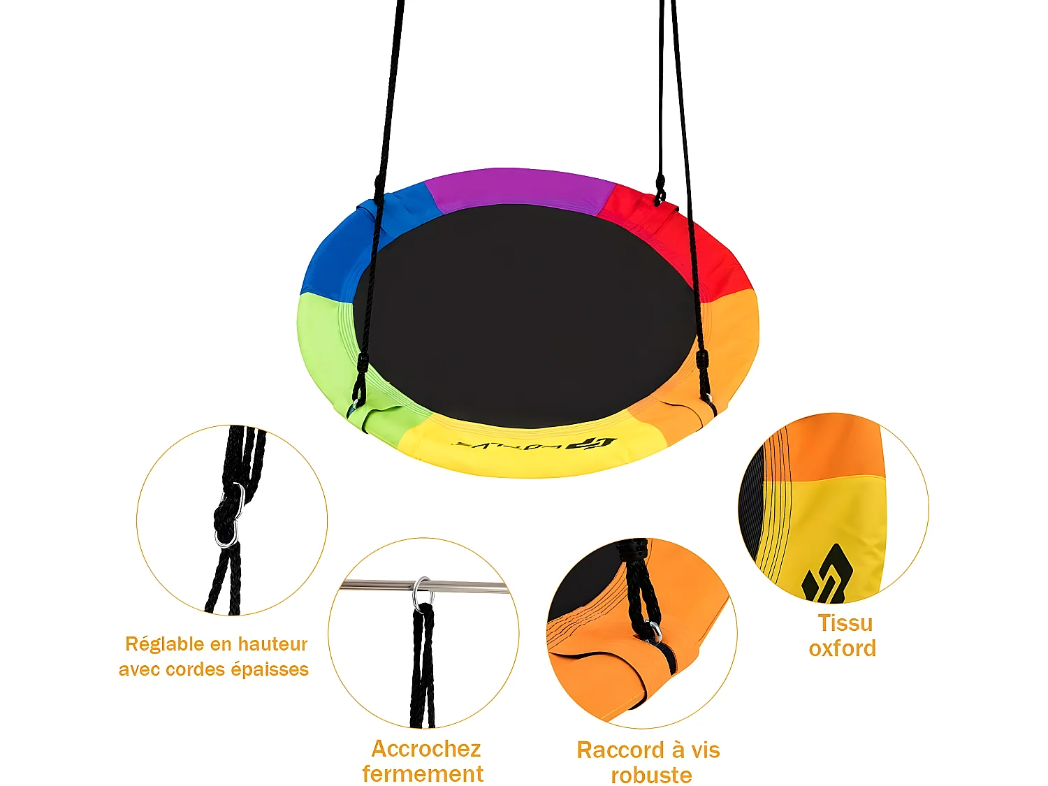 Balançoire nid d’oiseau rond 100cm de diamètre pour arbre avec sangle de suspension charge max 150 kg