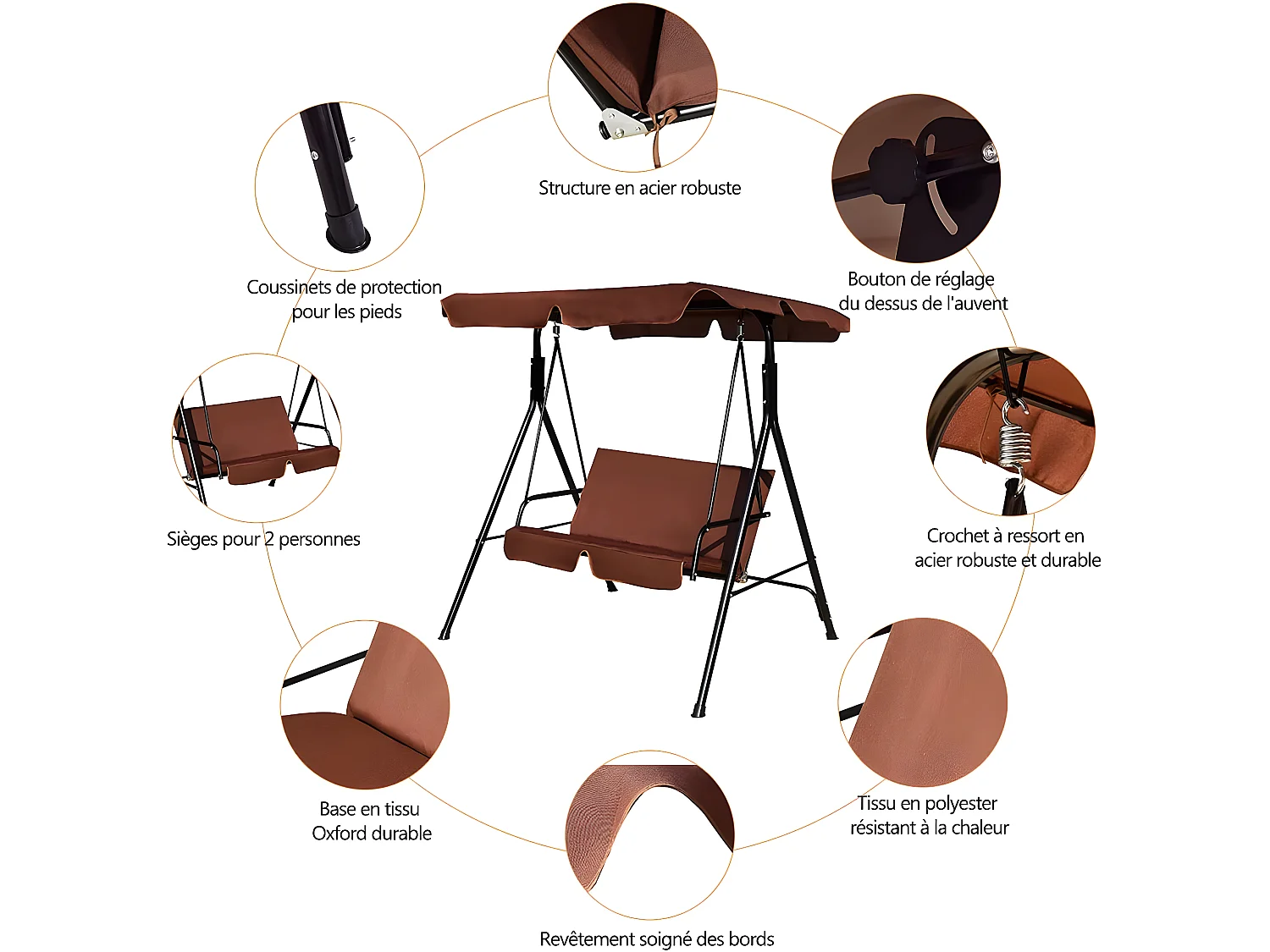 Balancelle de Jardin pour 2 Personnes sur Pied Résistant à L’UV avec Toit Imperméabilisant Idéal pour Jardin