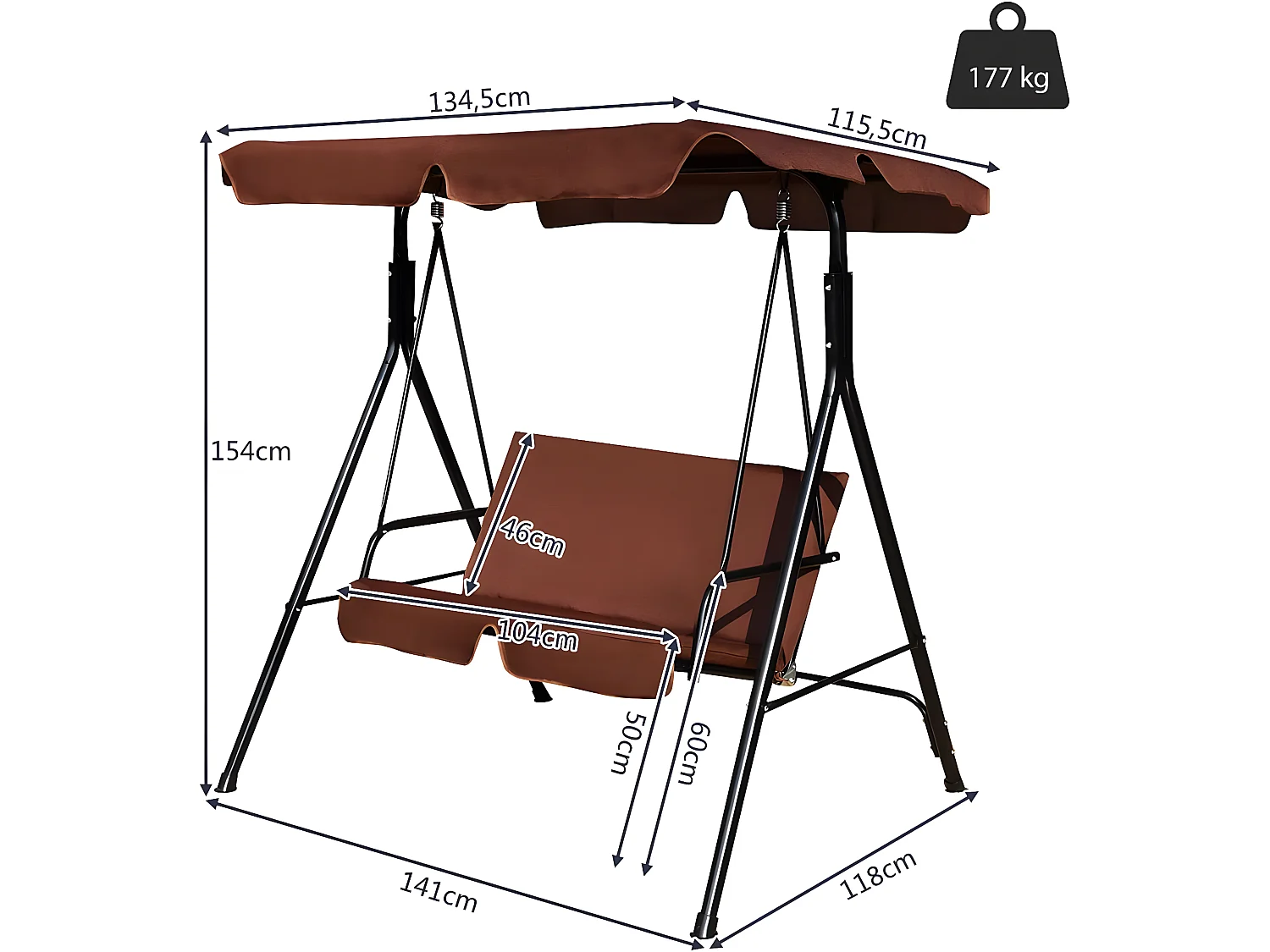 Balancelle de Jardin pour 2 Personnes sur Pied Résistant à L’UV avec Toit Imperméabilisant Idéal pour Jardin