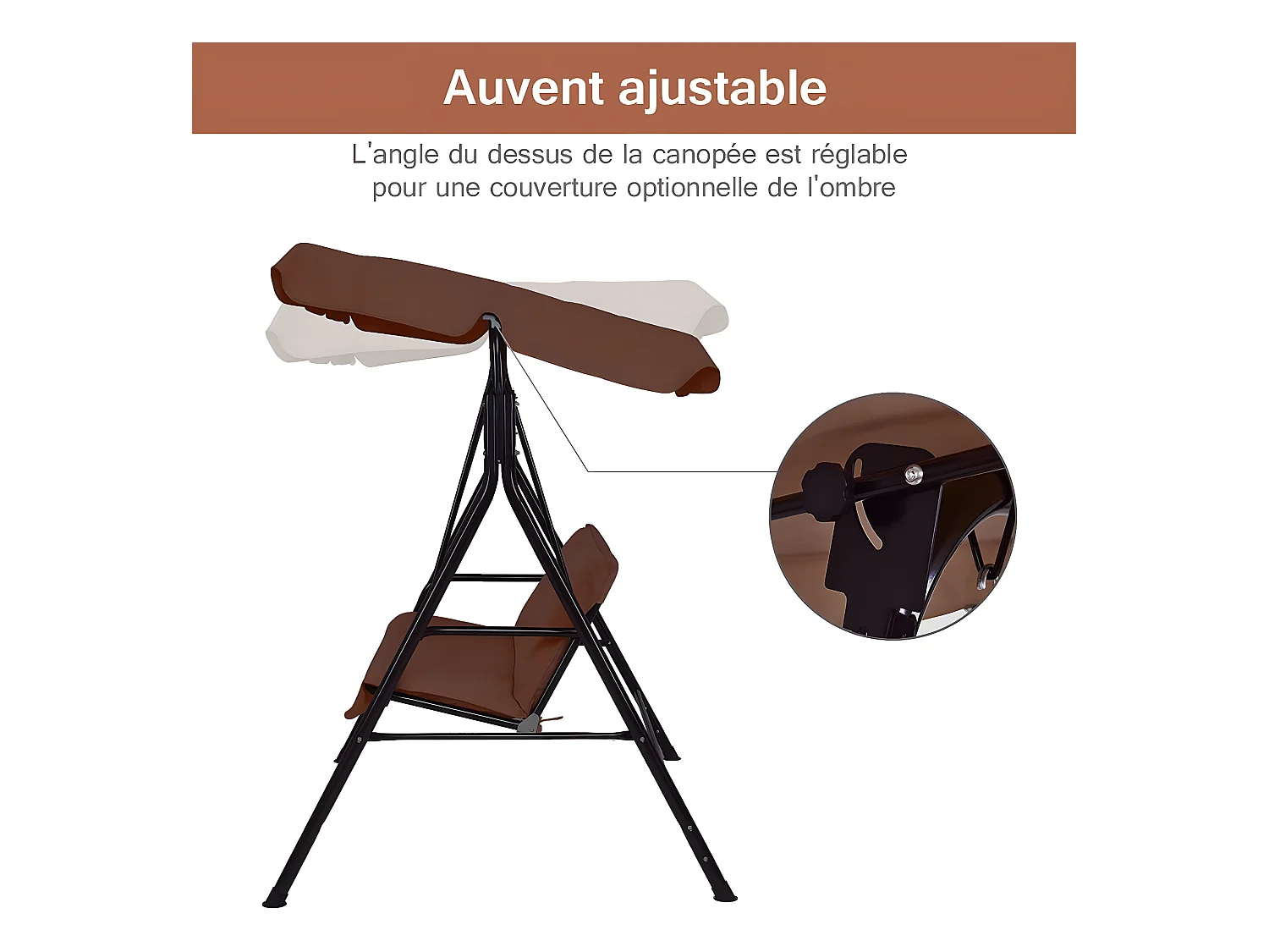 Balancelle de Jardin pour 2 Personnes sur Pied Résistant à L’UV avec Toit Imperméabilisant Idéal pour Jardin
