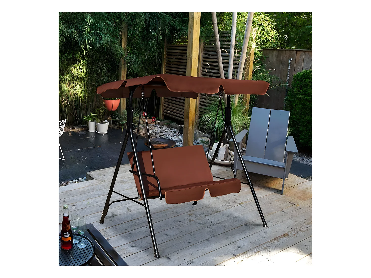 Balancelle de Jardin pour 2 Personnes sur Pied Résistant à L’UV avec Toit Imperméabilisant Idéal pour Jardin