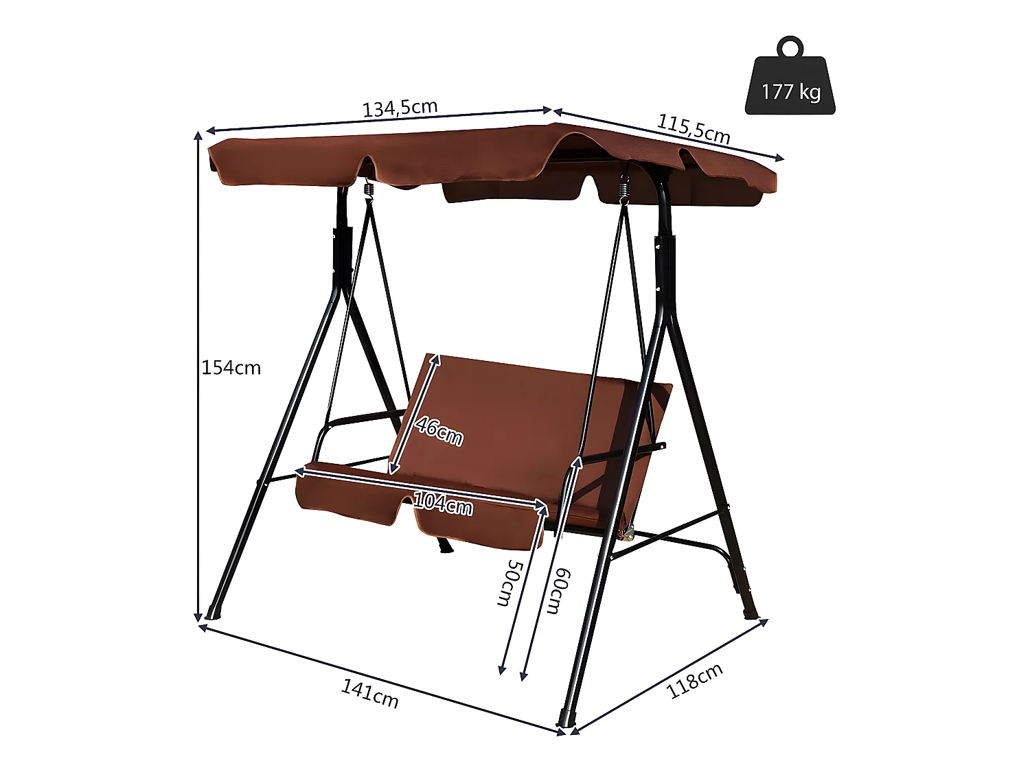 Balancelle de Jardin pour 2 Personnes sur Pied Résistant à L’UV avec Toit Imperméabilisant Idéal pour Jardin