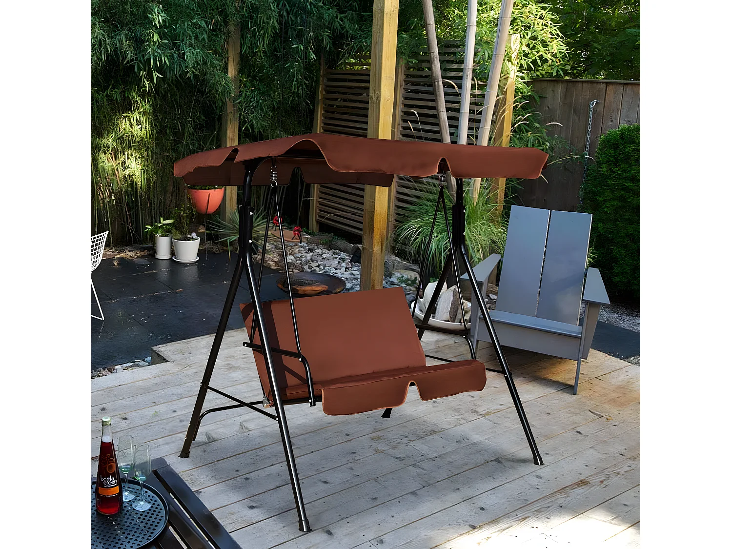 Balancelle de Jardin pour 2 Personnes sur Pied Résistant à L’UV avec Toit Imperméabilisant Idéal pour Jardin