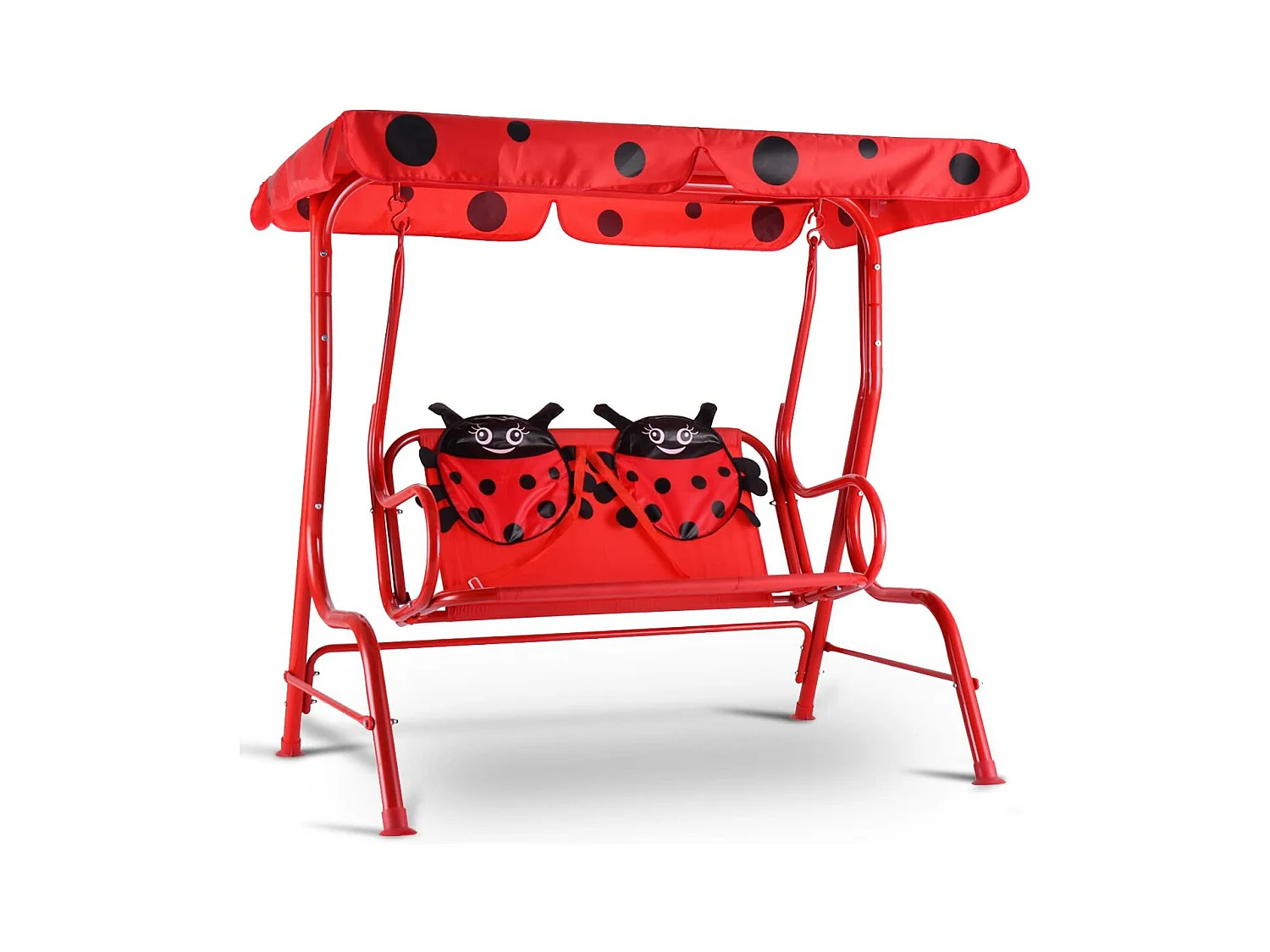 Balancelle de Jardin pour Enfants 2 Places,Toit Anti-UV Balançoire Jardin pour Enfants Chaise Bascule pour Enfants （Rouge）