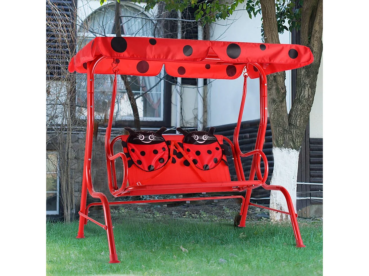 Balancelle de Jardin pour Enfants 2 Places,Toit Anti-UV Balançoire Jardin pour Enfants Chaise Bascule pour Enfants （Rouge）
