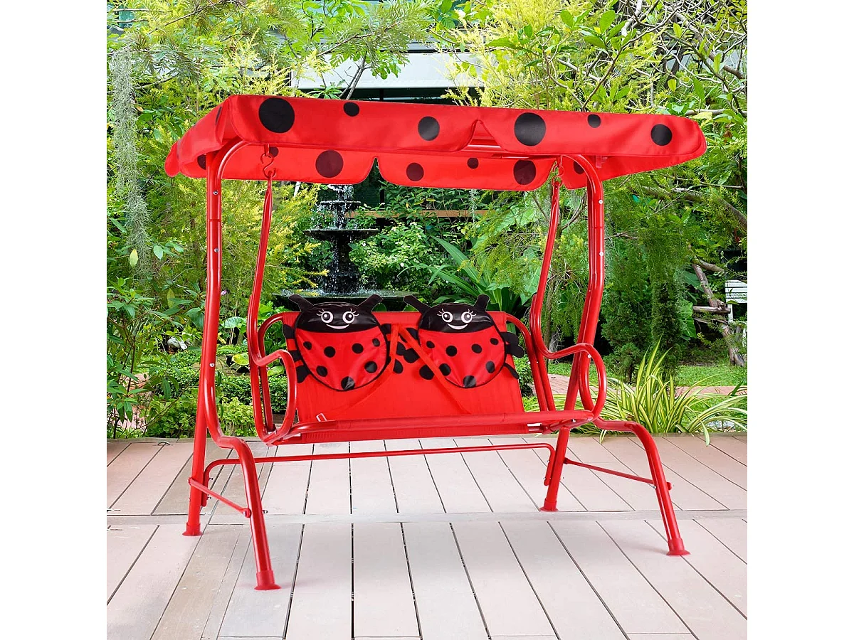 Balancelle de Jardin pour Enfants 2 Places,Toit Anti-UV Balançoire Jardin pour Enfants Chaise Bascule pour Enfants （Rouge）