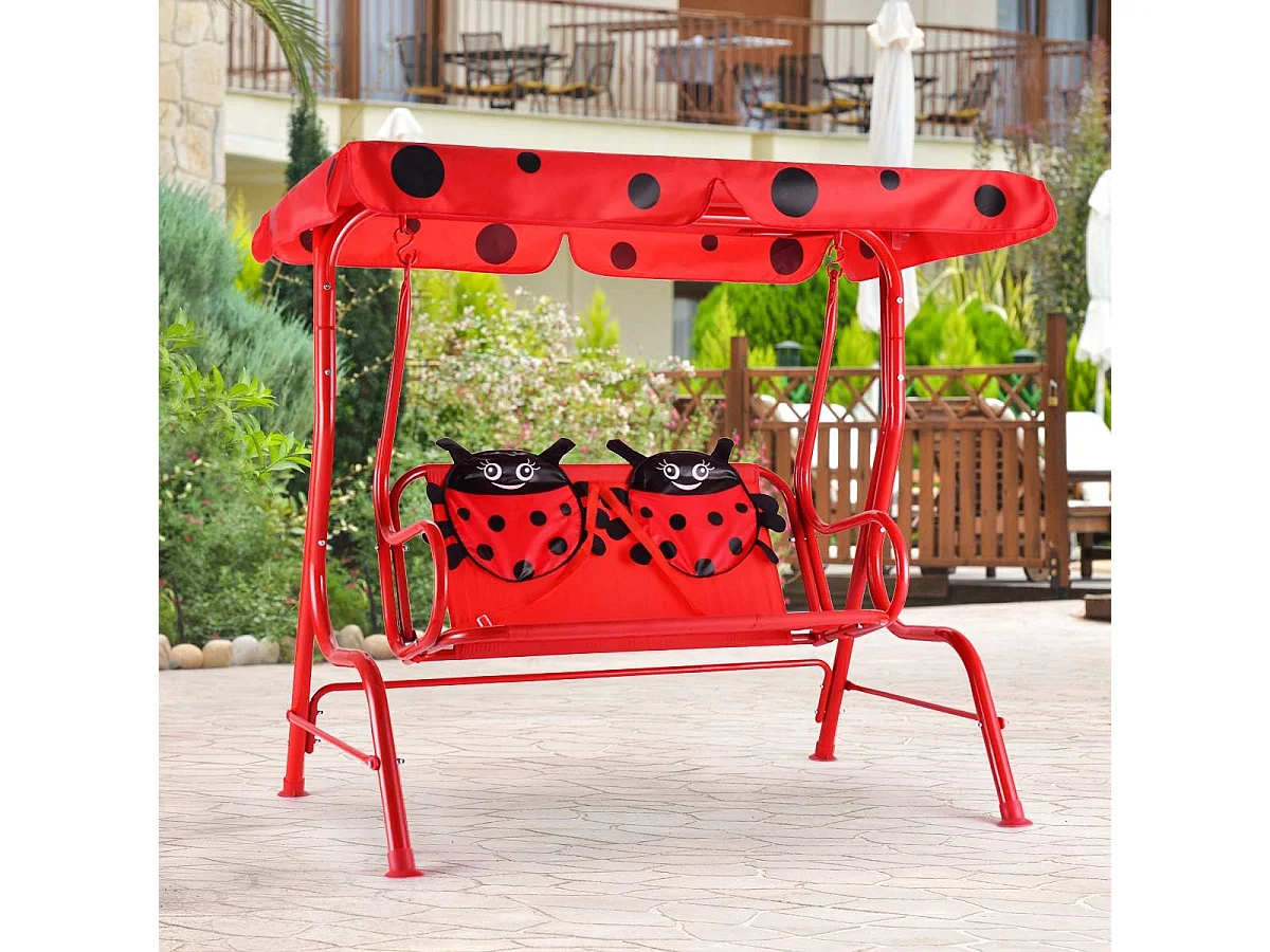 Balancelle de Jardin pour Enfants 2 Places,Toit Anti-UV Balançoire Jardin pour Enfants Chaise Bascule pour Enfants （Rouge）