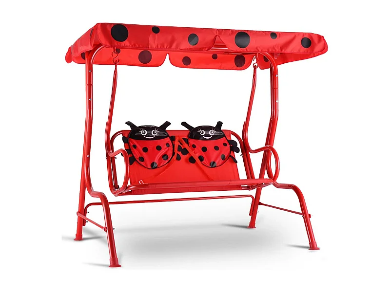 Balancelle de Jardin pour Enfants 2 Places,Toit Anti-UV Balançoire Jardin pour Enfants Chaise Bascule pour Enfants （Rouge）