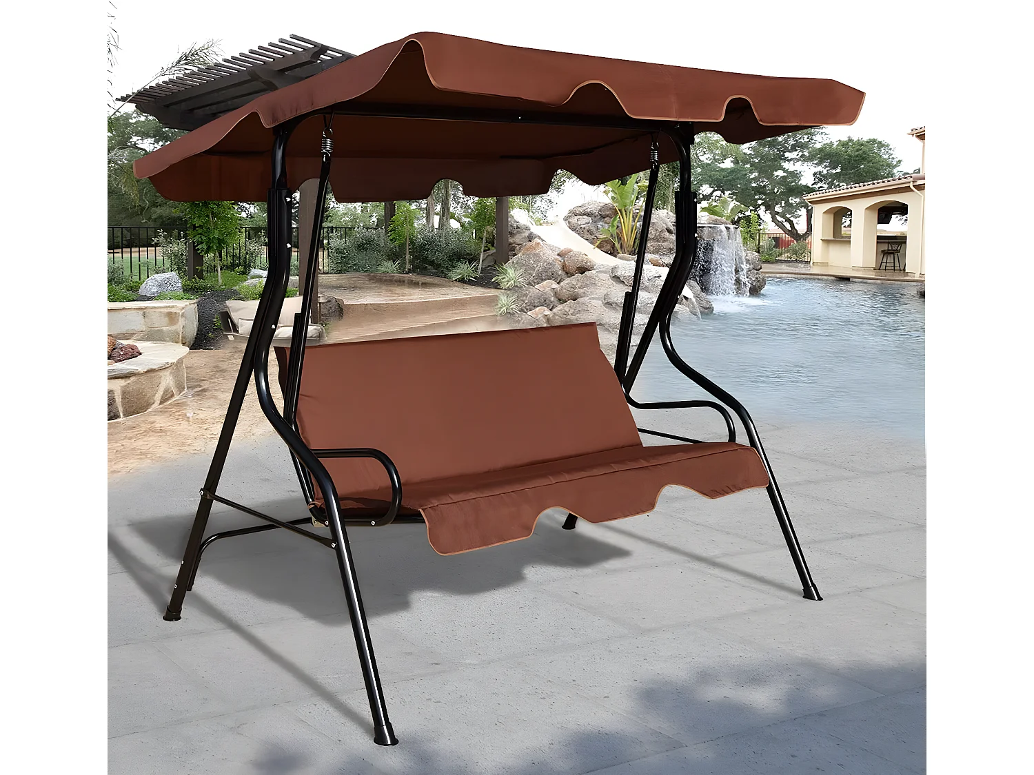 Balancelle de Jardin sur Pied pour 3 Personnes avec Toit Imperméabilisant Idéal pour Jardin Terrasse Café