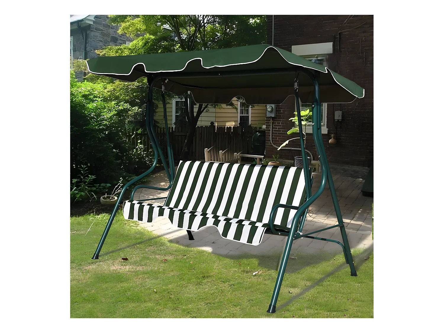 Balancelle de Jardin sur Pied pour 3 Personnes avec Toit Imperméabilisant Idéal pour Jardin Terrasse Vert