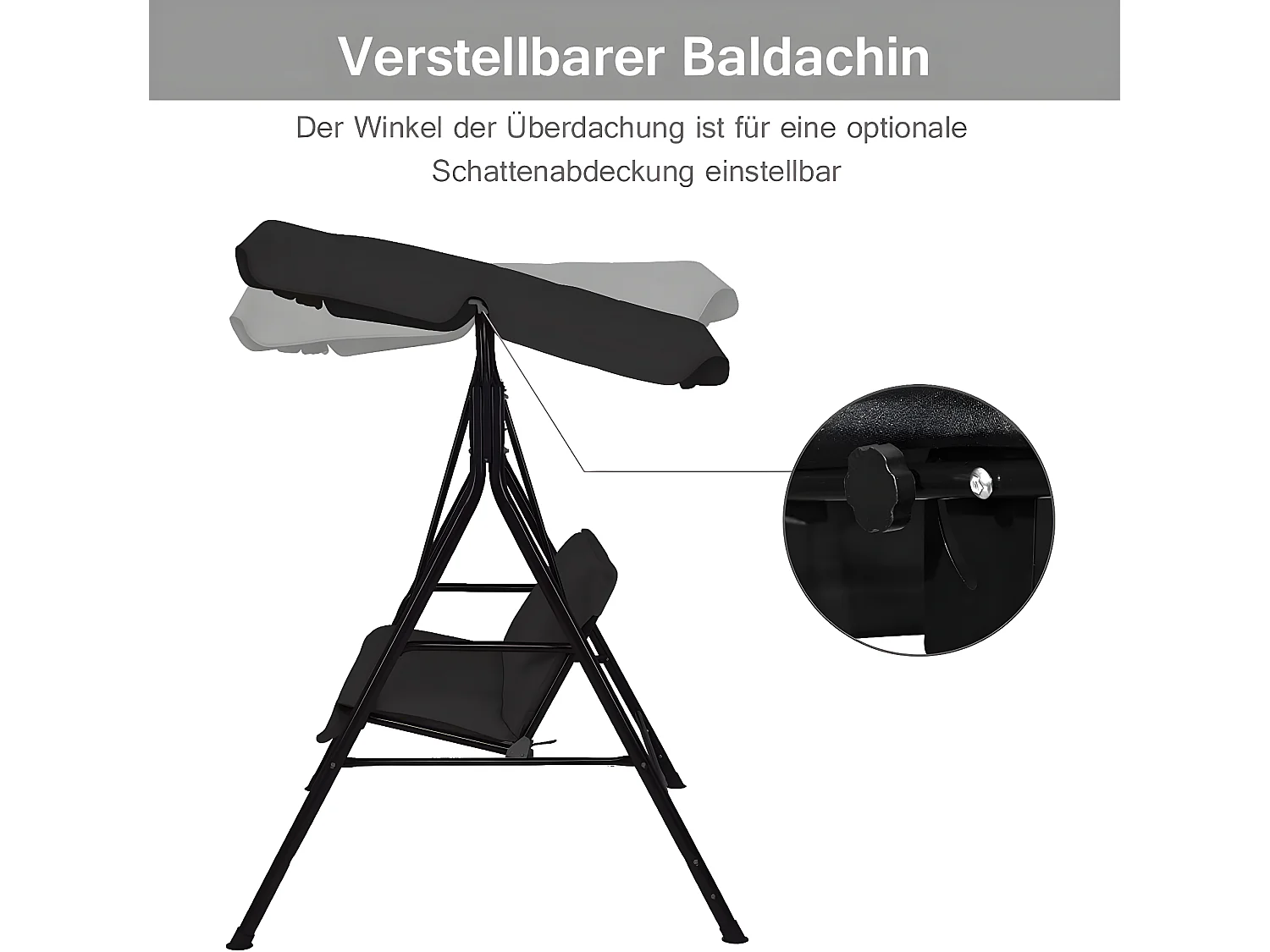 Balancelle de Jardin sur Pied pour 2 Personnes Résistant à L’UV avec Toit Imperméabilisant Idéal pour Jardin Noir