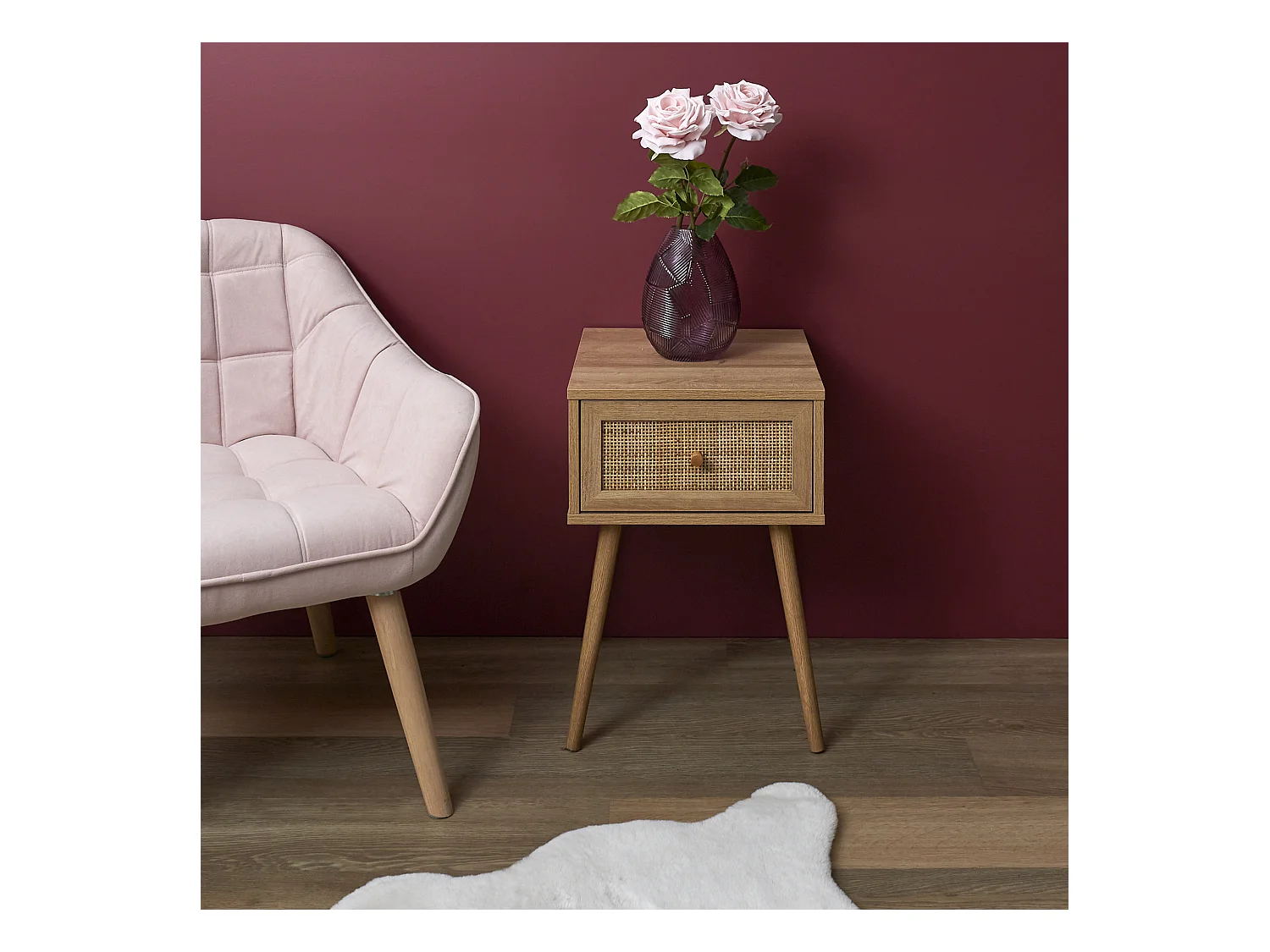 Table de Chevet 1 Tiroir "Bali" 55cm Naturel