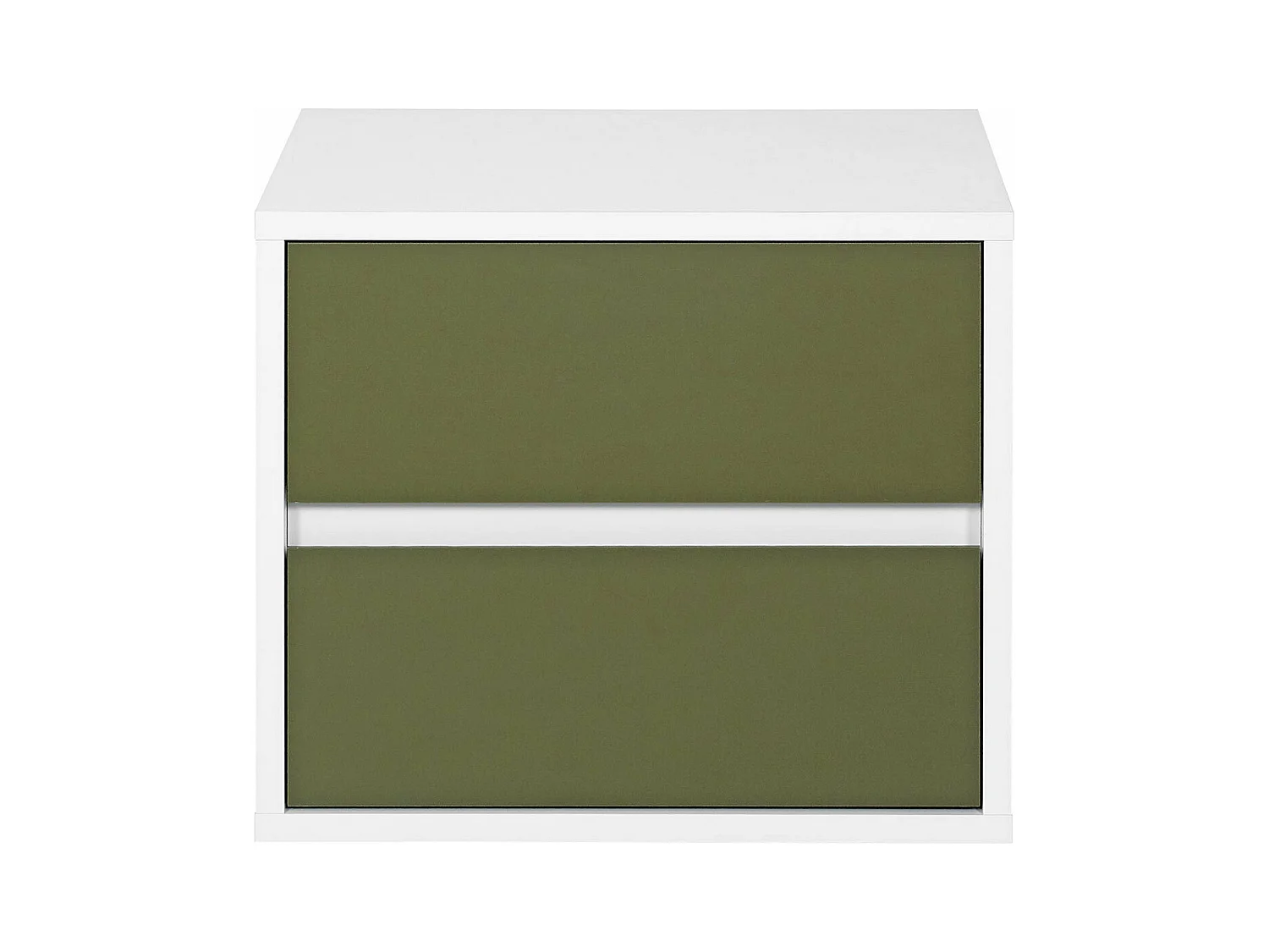 Chevet 2 tiroirs  panneaux de fibres blanc et vert KIMA